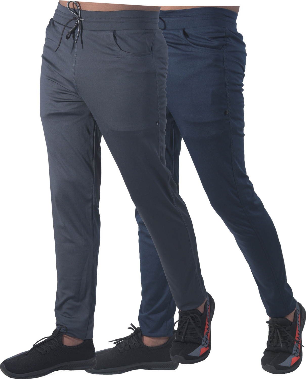 Image of ynam Regular Fit Men Blue, Grey Trousers