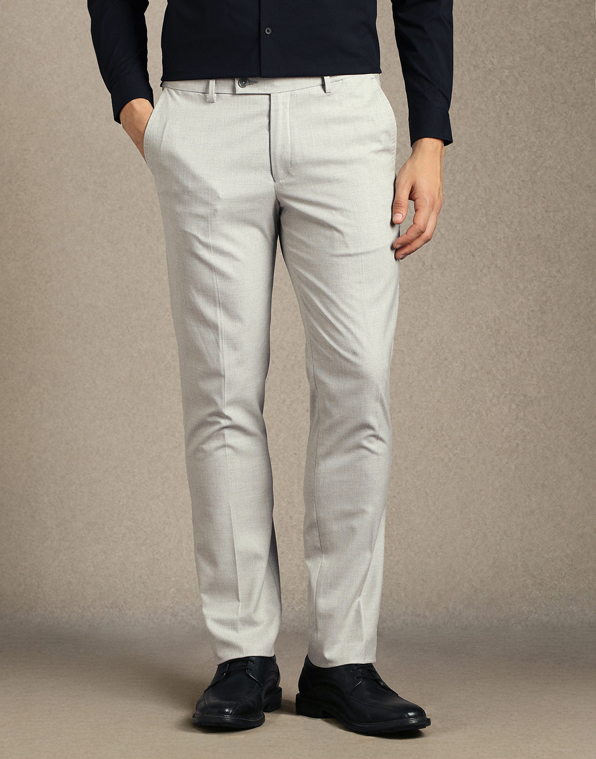 Image of LOUIS PHILIPPE Slim Fit Men Grey Trousers