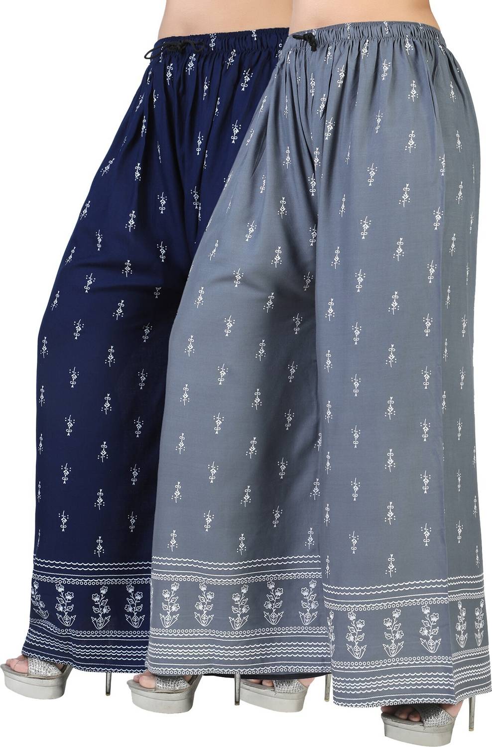 4K FASHION Flared Women Grey, Blue Trousers