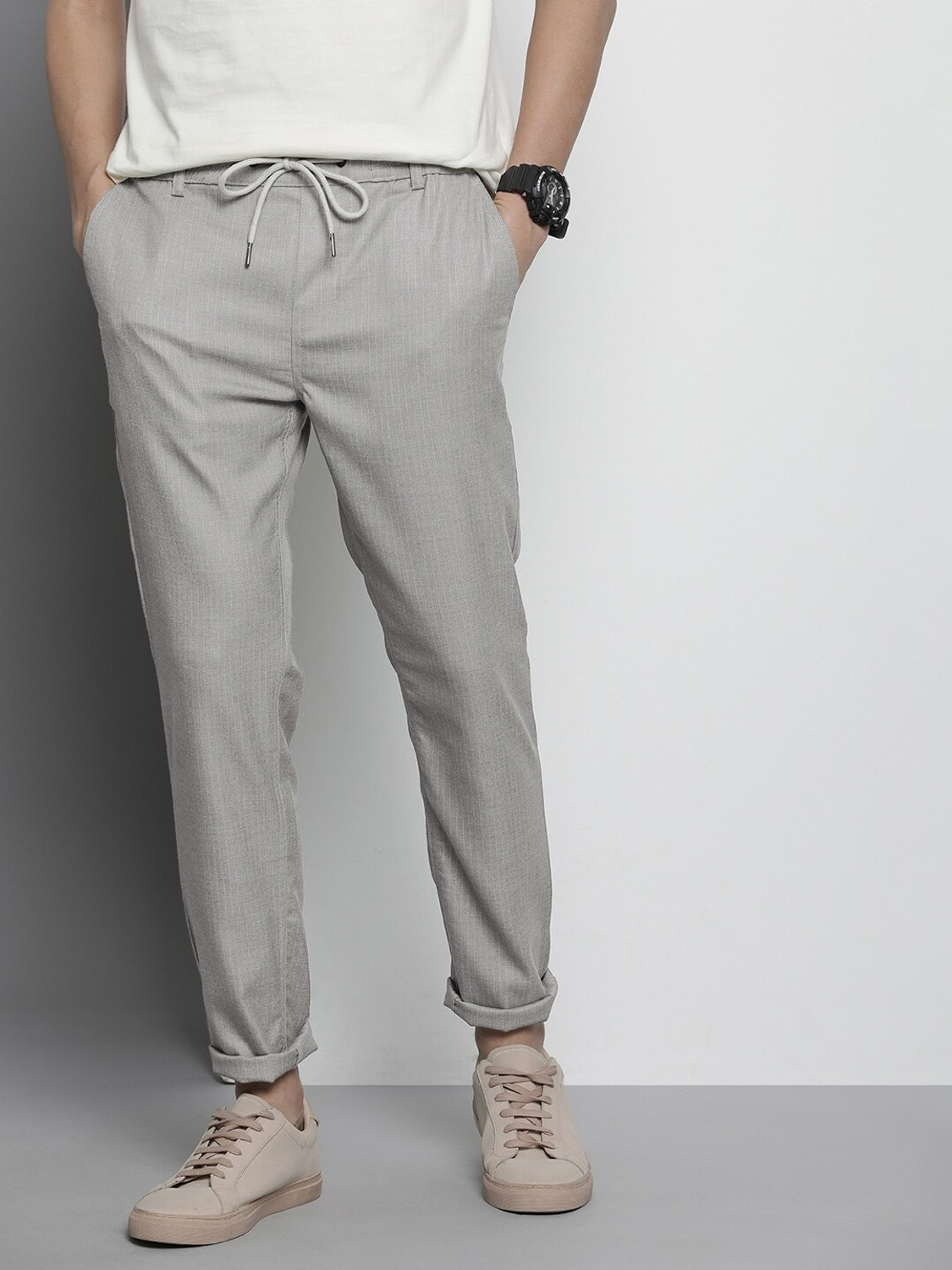 Image of The Indian Garage Co. Regular Fit Men Grey Trousers
