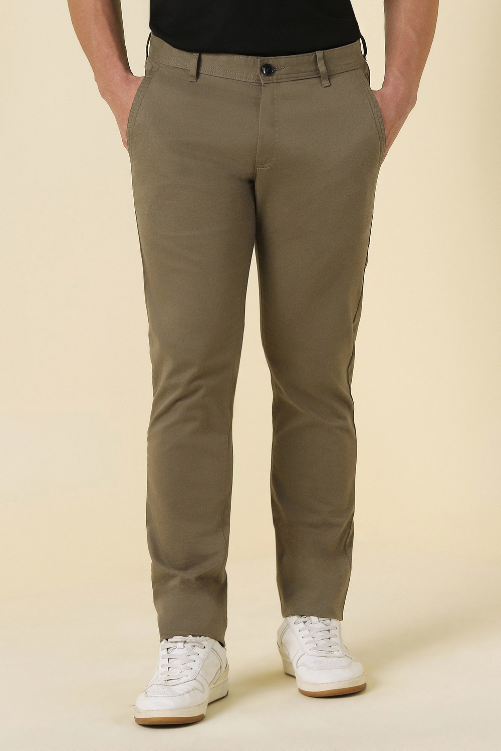 Image of Allen Solly Slim Fit Men Khaki Trousers