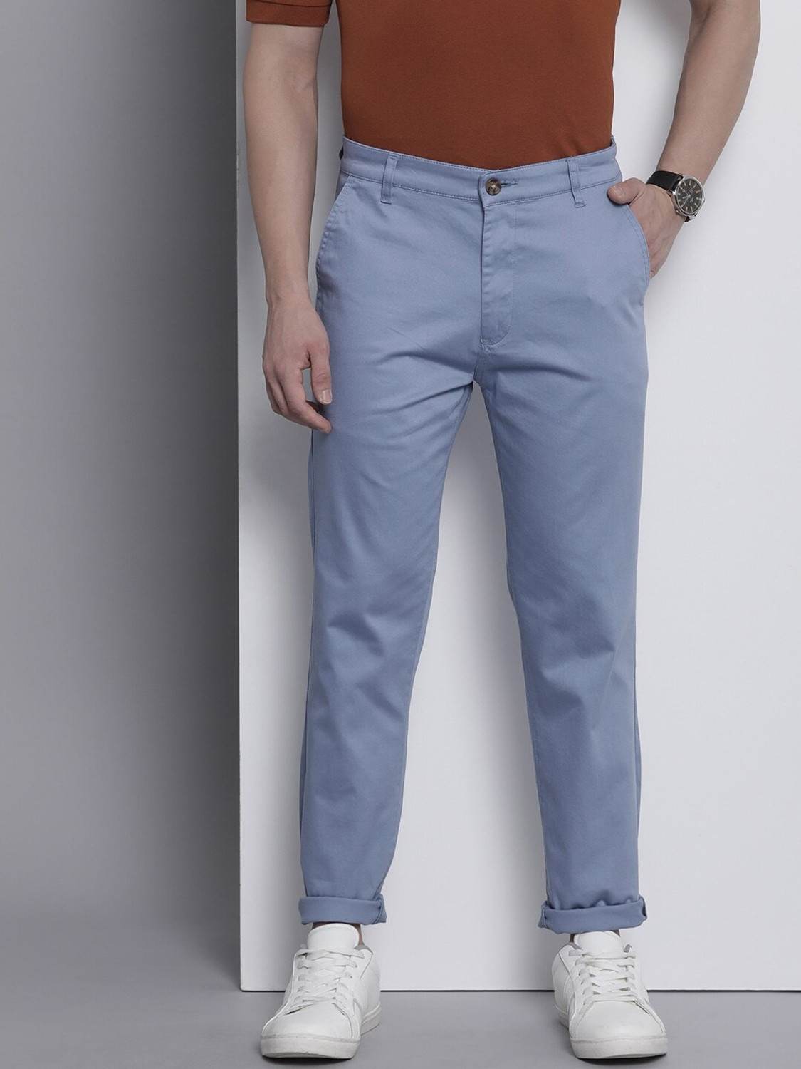 Image of The Indian Garage Co. Slim Fit Men Blue Trousers