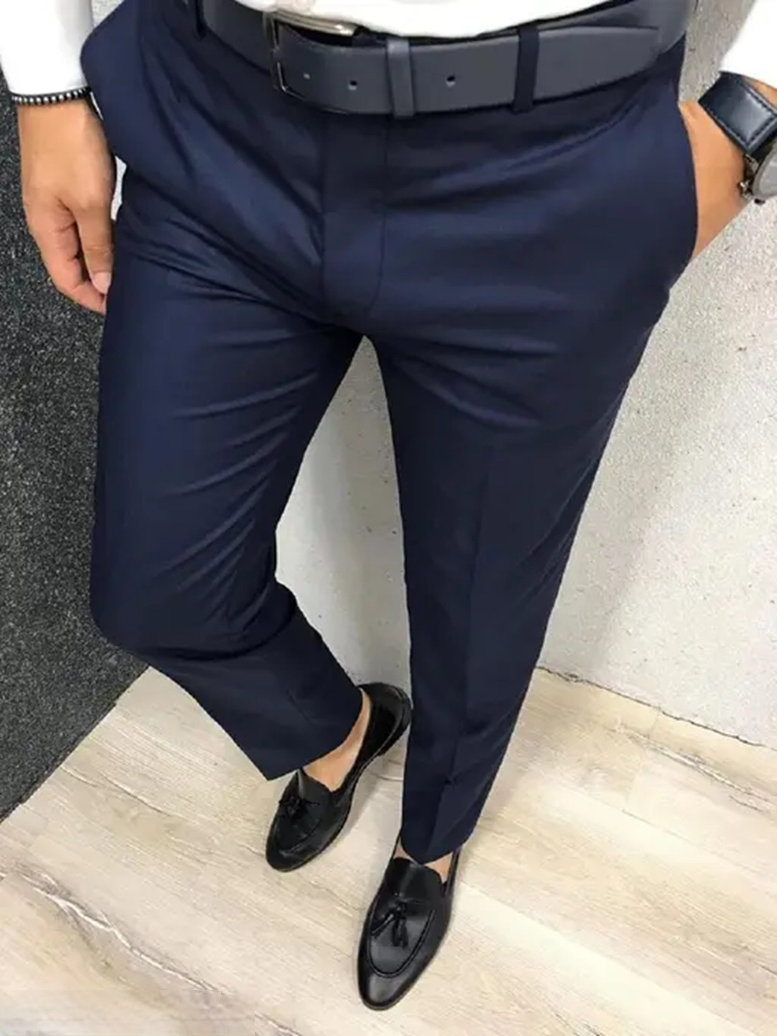 Image of BRDFASHION Slim Fit Men Blue Trousers