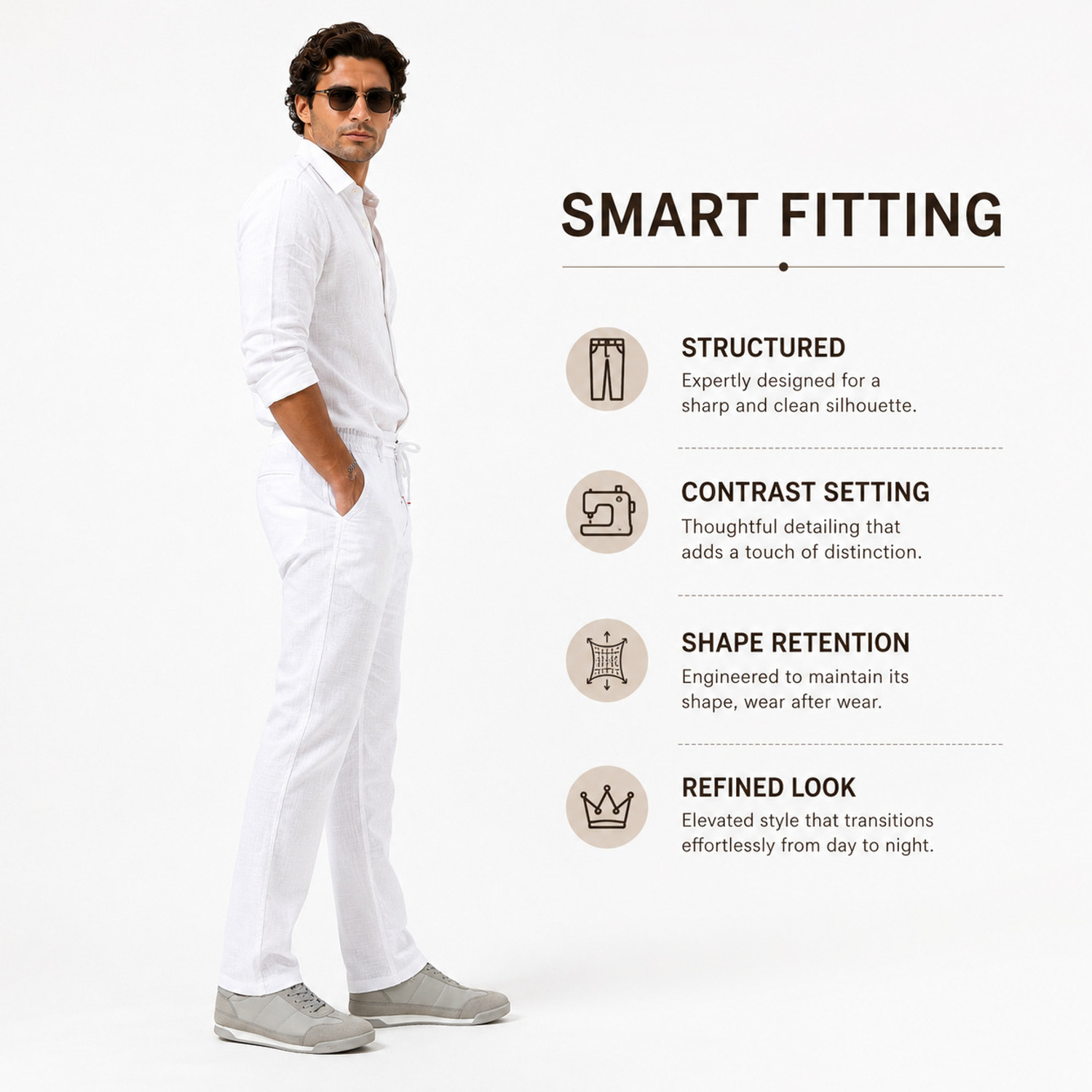 Image of WHISQ Straight Fit Men White Trousers