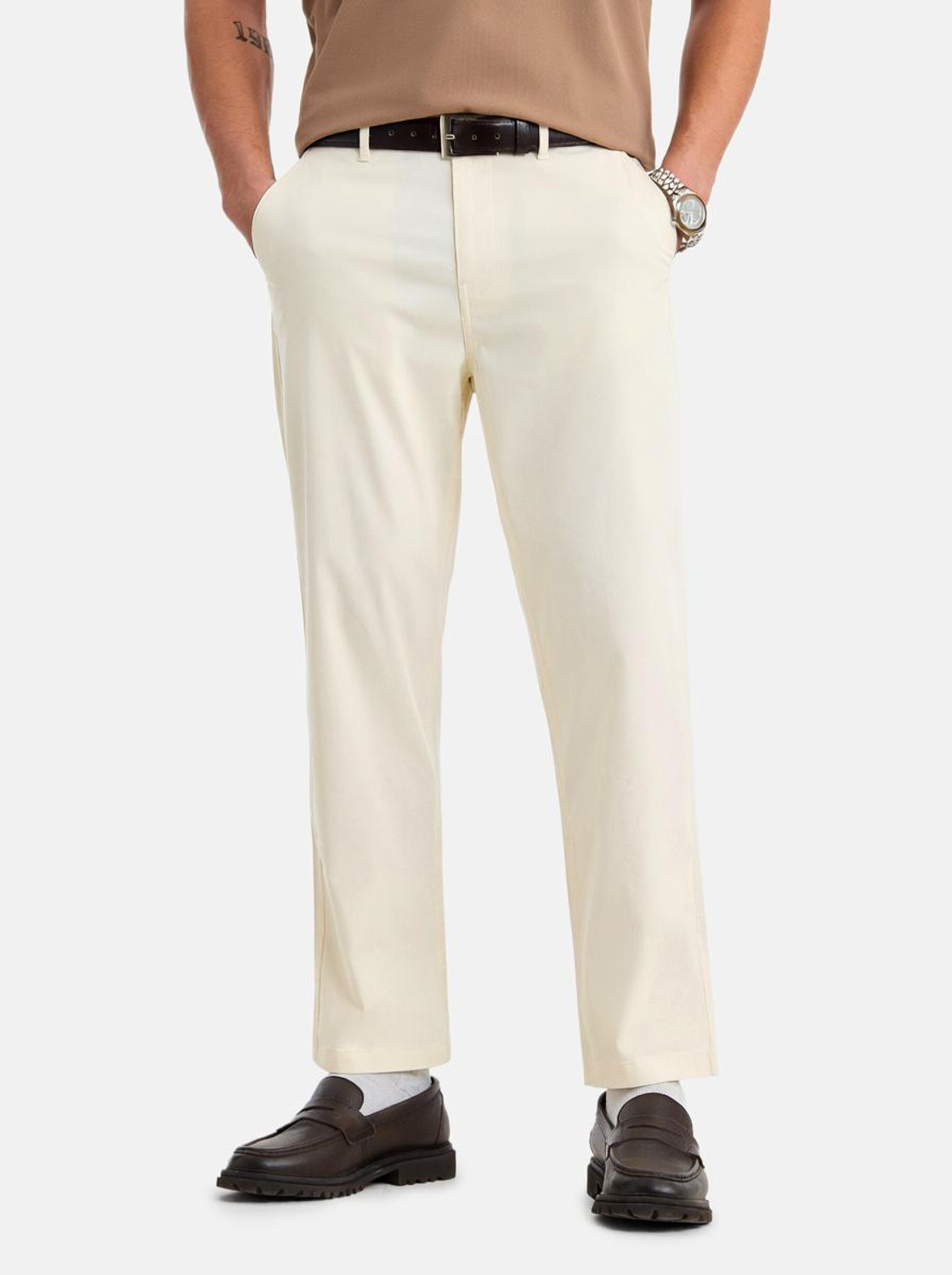 Image of Snitch Regular Fit Men Cream Trousers