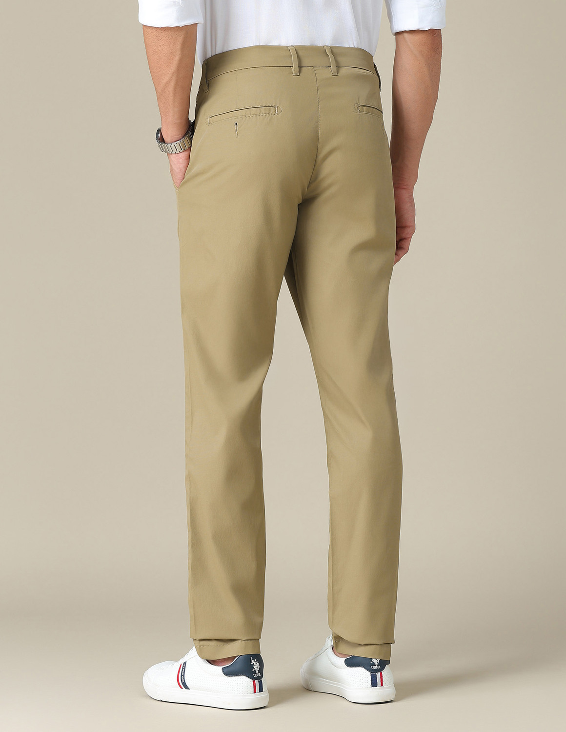 Image of U.S. POLO ASSN. Slim Fit Men Beige Trousers