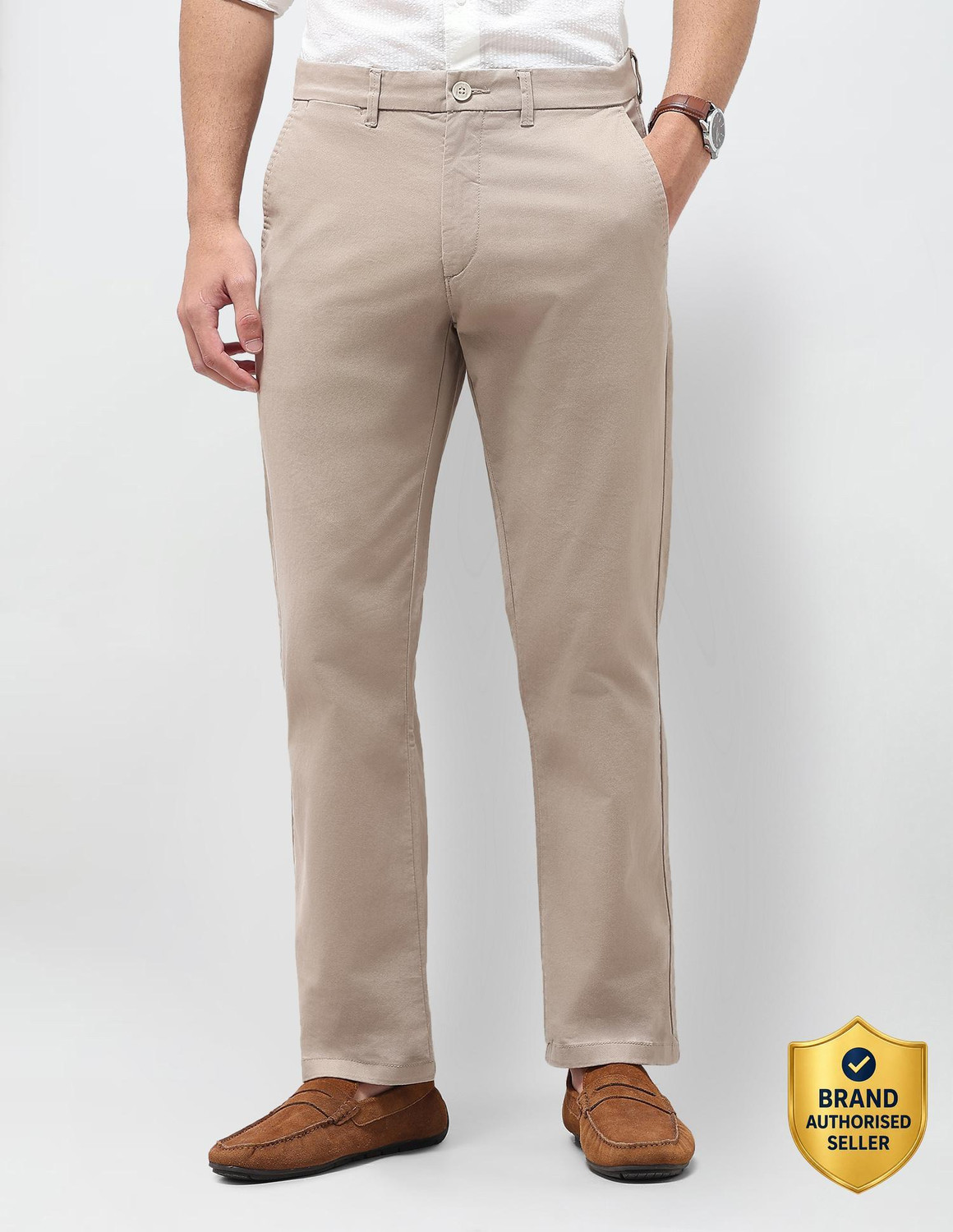 Image of U.S. POLO ASSN. Straight Fit Men Beige Trousers