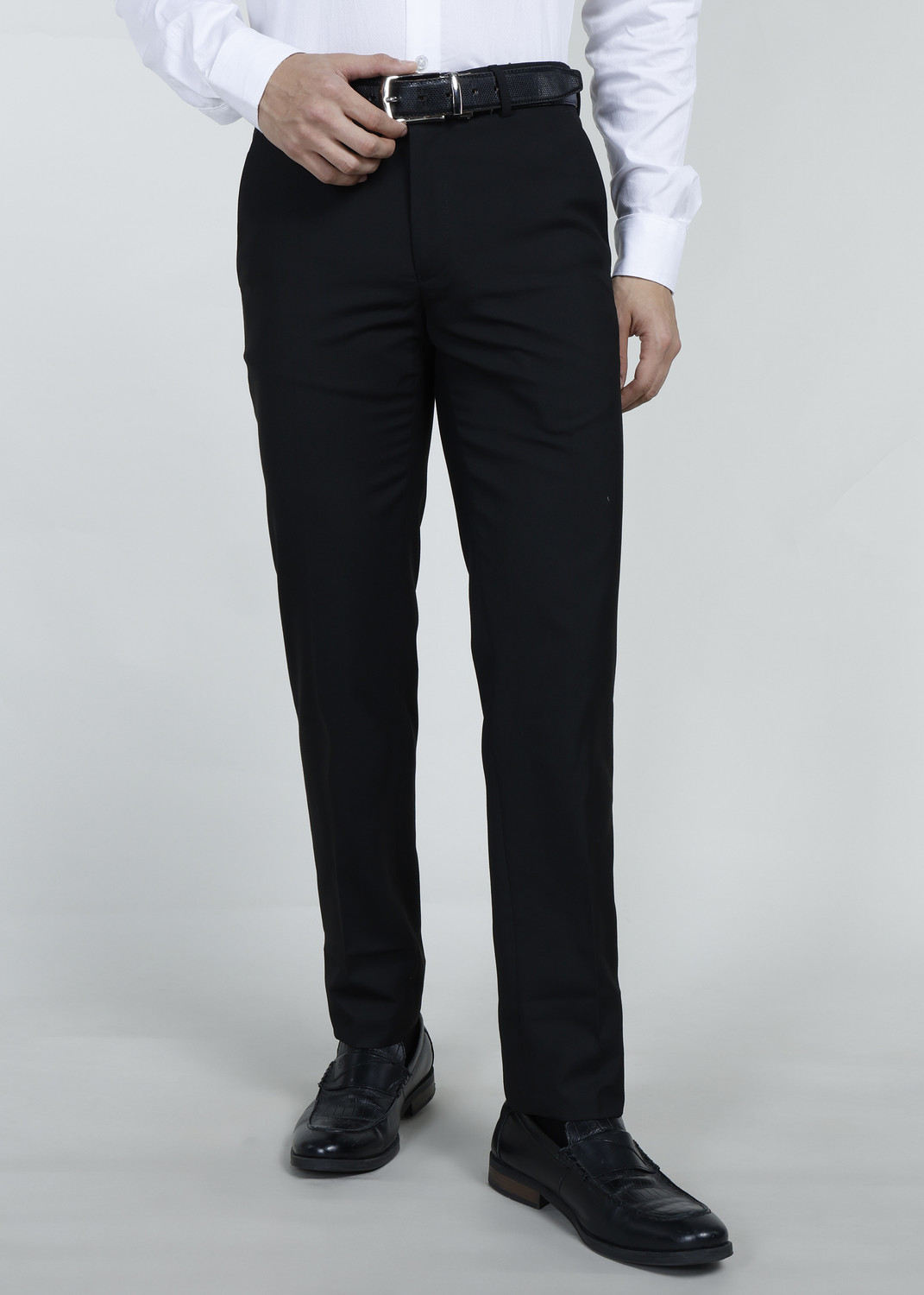 Image of PETER ENGLAND Slim Fit Men Black Trousers