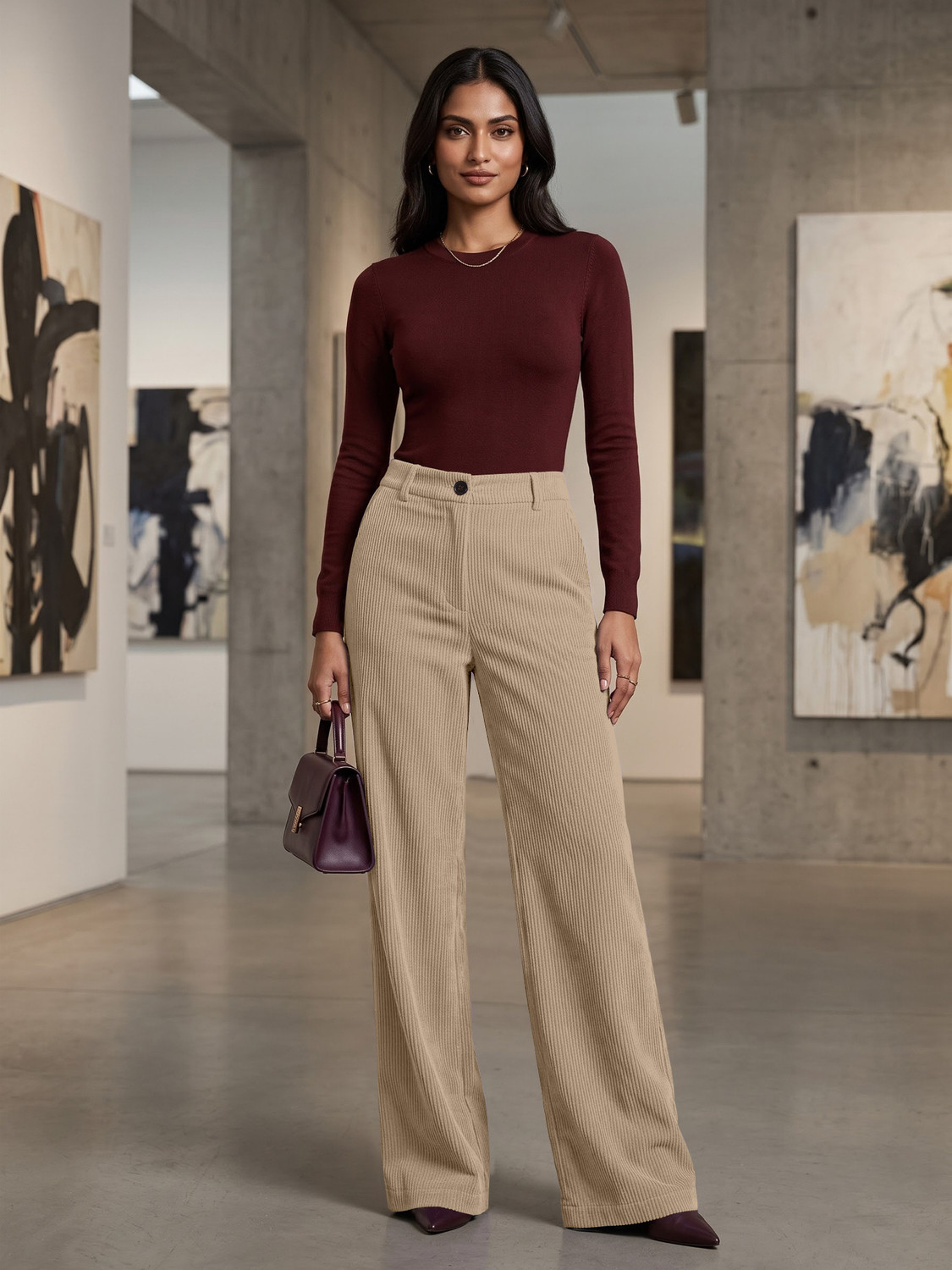 Image of Klossy Regular Fit Women Cream Trousers