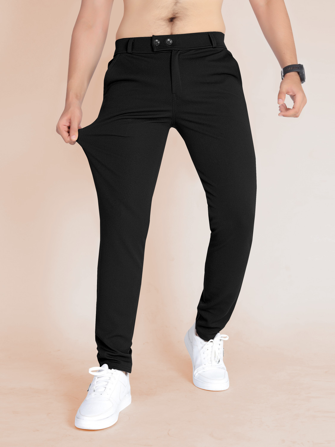 Image of METRONAUT Slim Fit Men Black Trousers