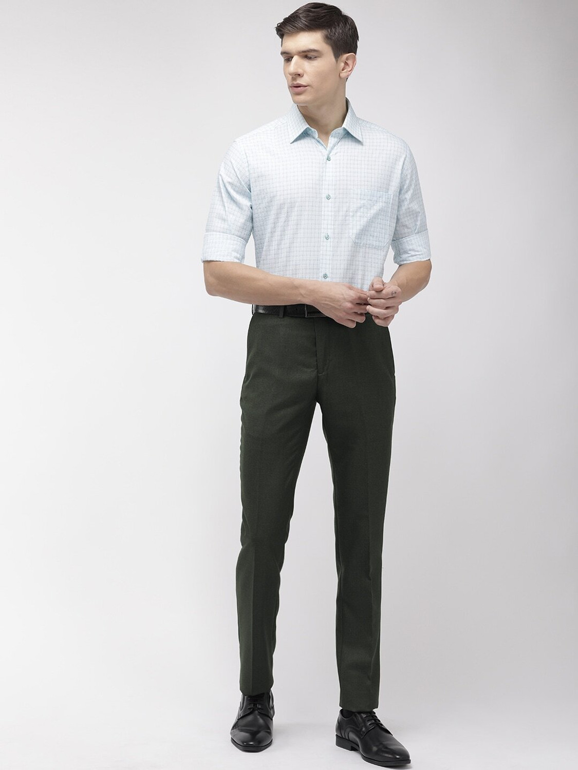 Image of Raymond Slim Fit Men Dark Green Trousers