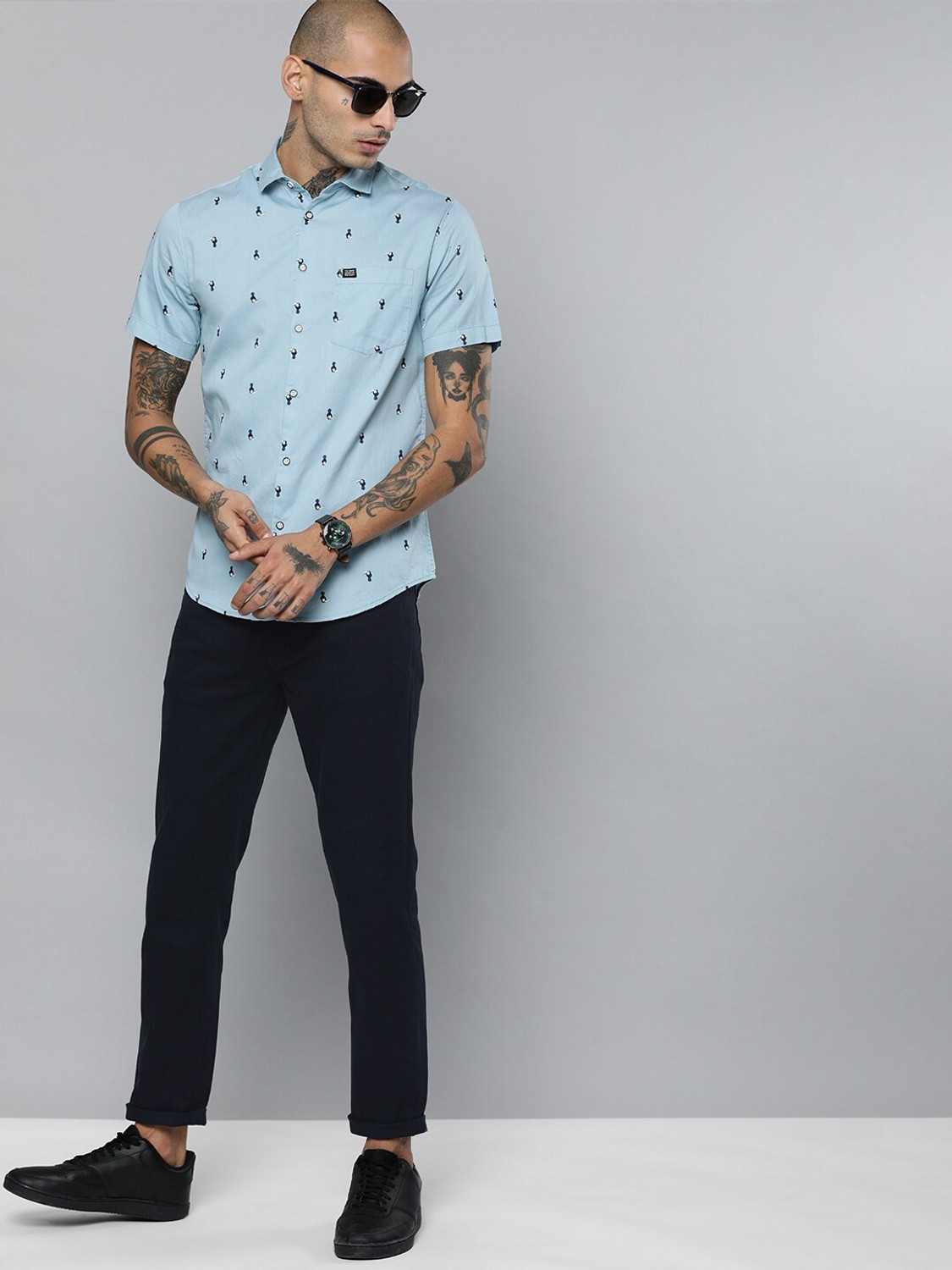 Image of The Indian Garage Co. Slim Fit Men Dark Blue Trousers
