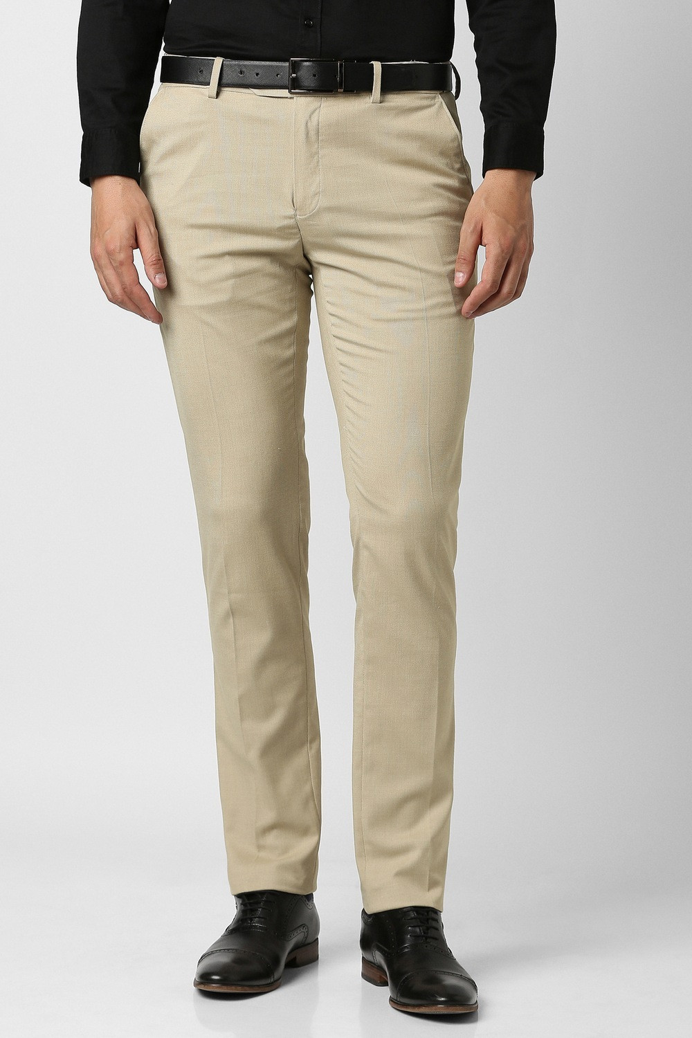 Image of PETER ENGLAND Slim Fit Men Beige Trousers