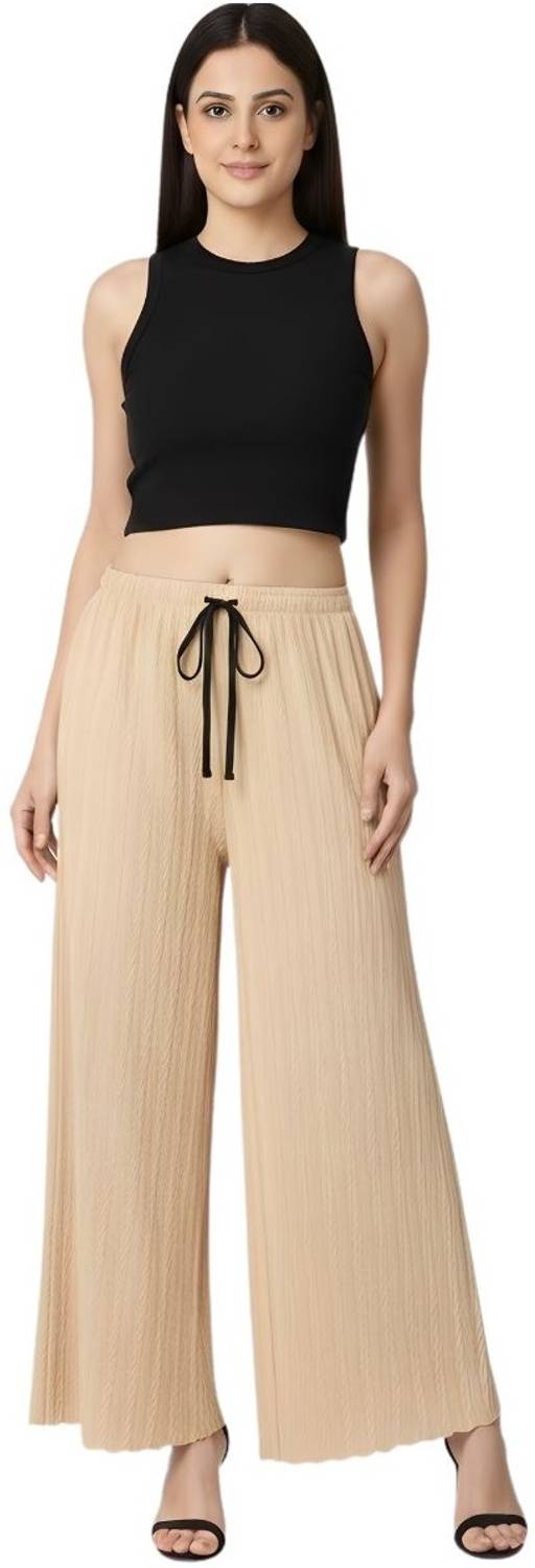 Amazplus Flared Women Beige Trousers