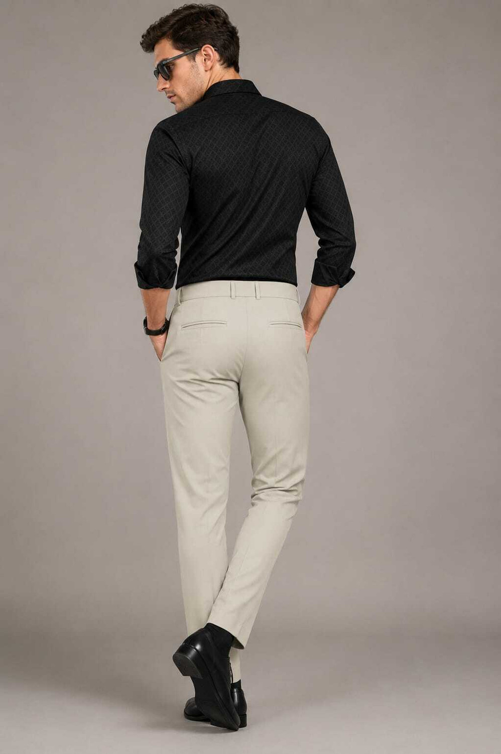 Image of Moudlin Men Regular Fit Beige Cotton Blend Trousers