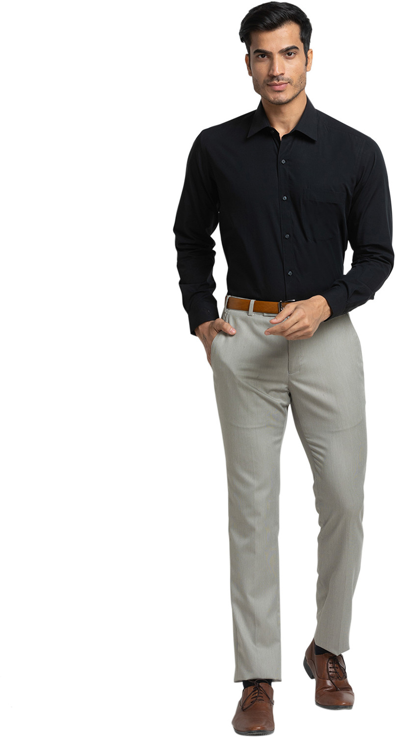 Image of PARK AVENUE Slim Fit Men Grey Trousers