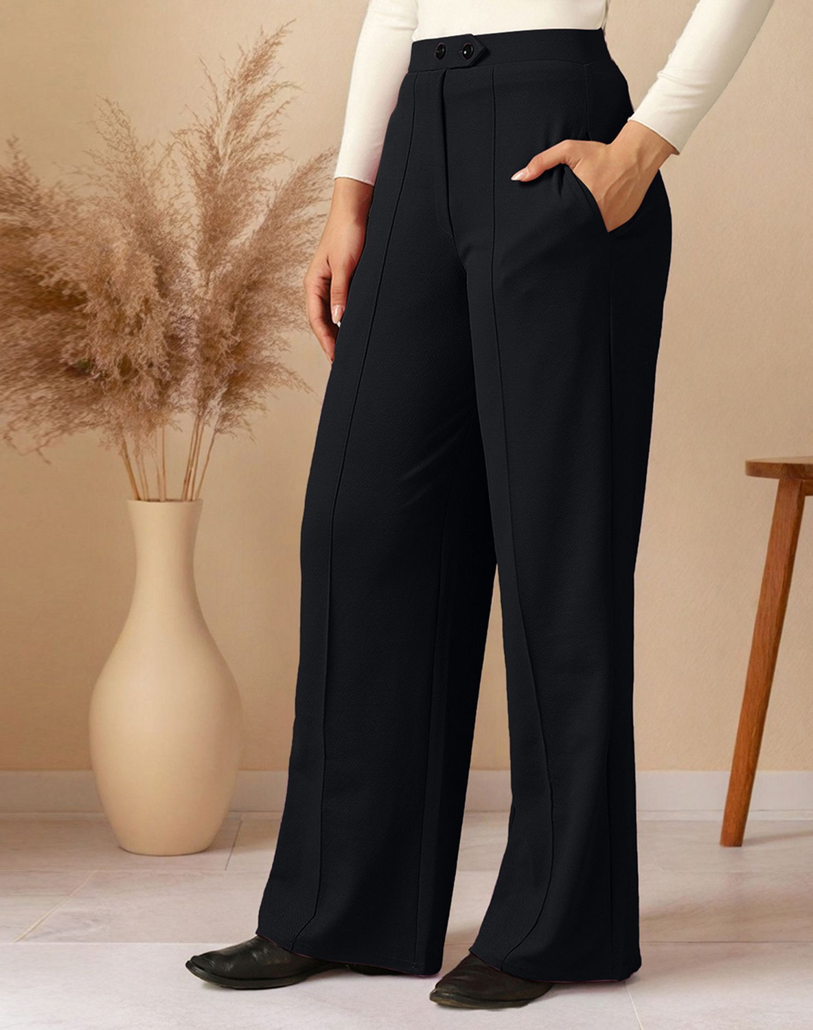 Image of Selvia Comfort Fit Women Black Trousers