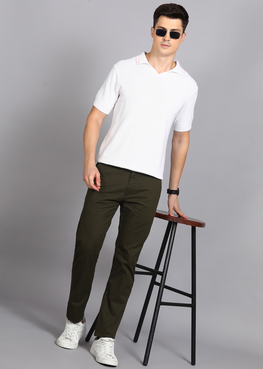 Image of PETER ENGLAND Regular Fit Men Light Green Trousers