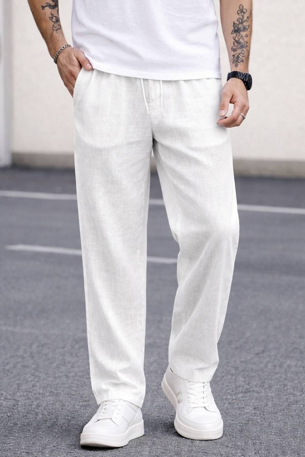 Linique Loose Fit Men White Trousers - Image 4