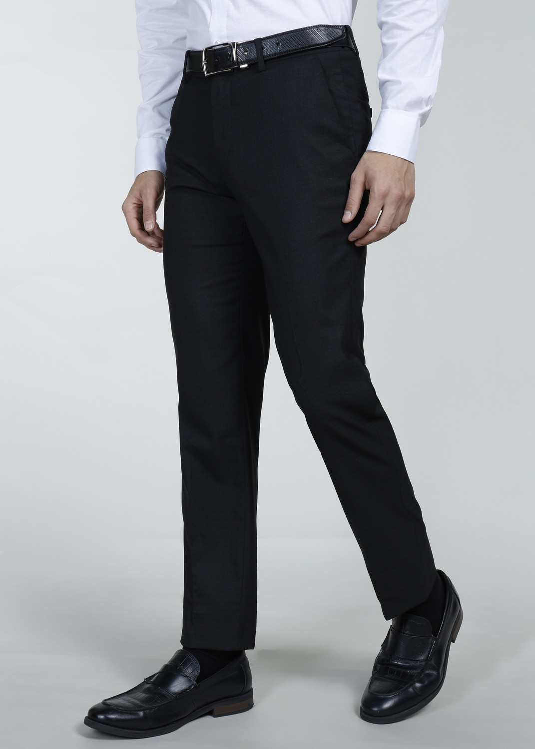 Image of PETER ENGLAND Men Slim Fit Black Polyester Trousers