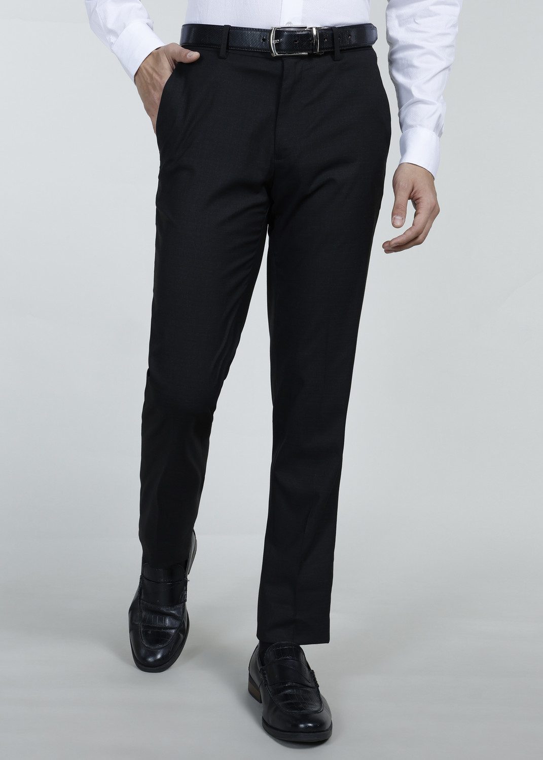 Image of PETER ENGLAND Men Slim Fit Black Polyester Trousers