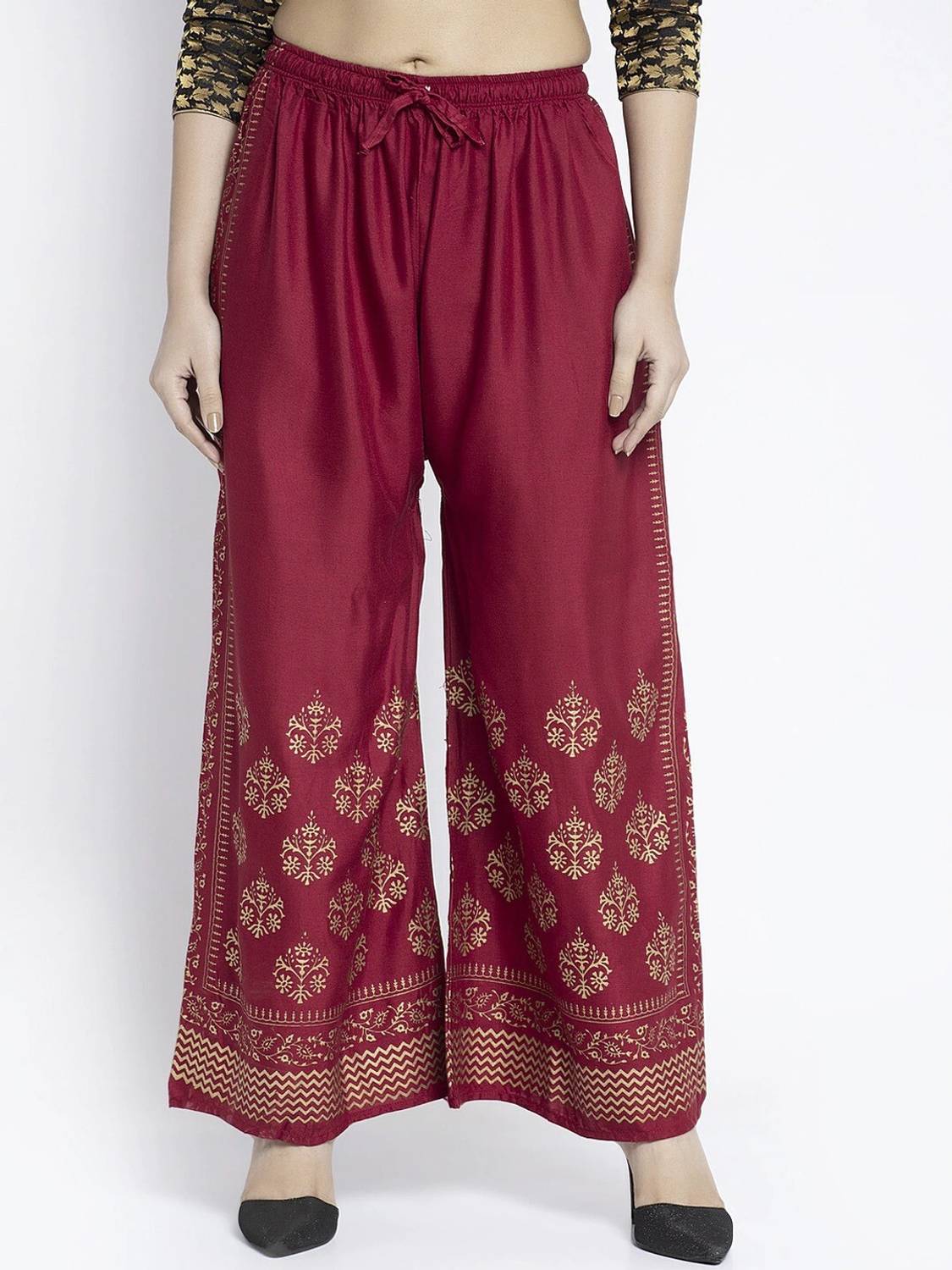OMAYA Flared Women Maroon Trousers