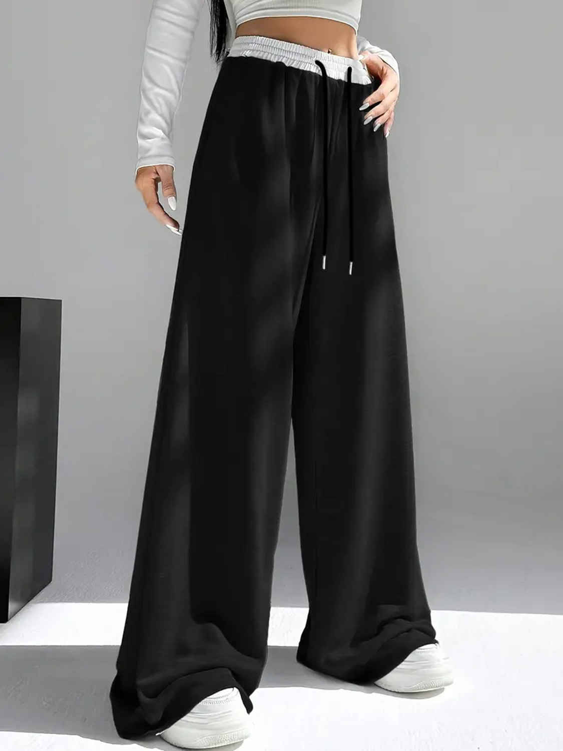 Image of stylebella Women Regular Fit Black Cotton Blend Trousers