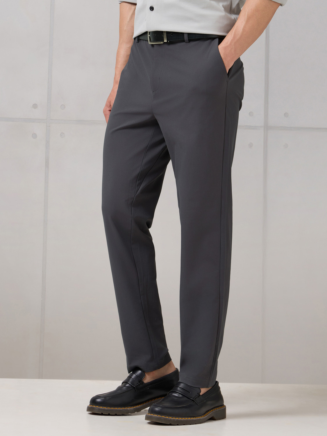 Image of TECHNOSPORT Straight Fit Men Grey Trousers