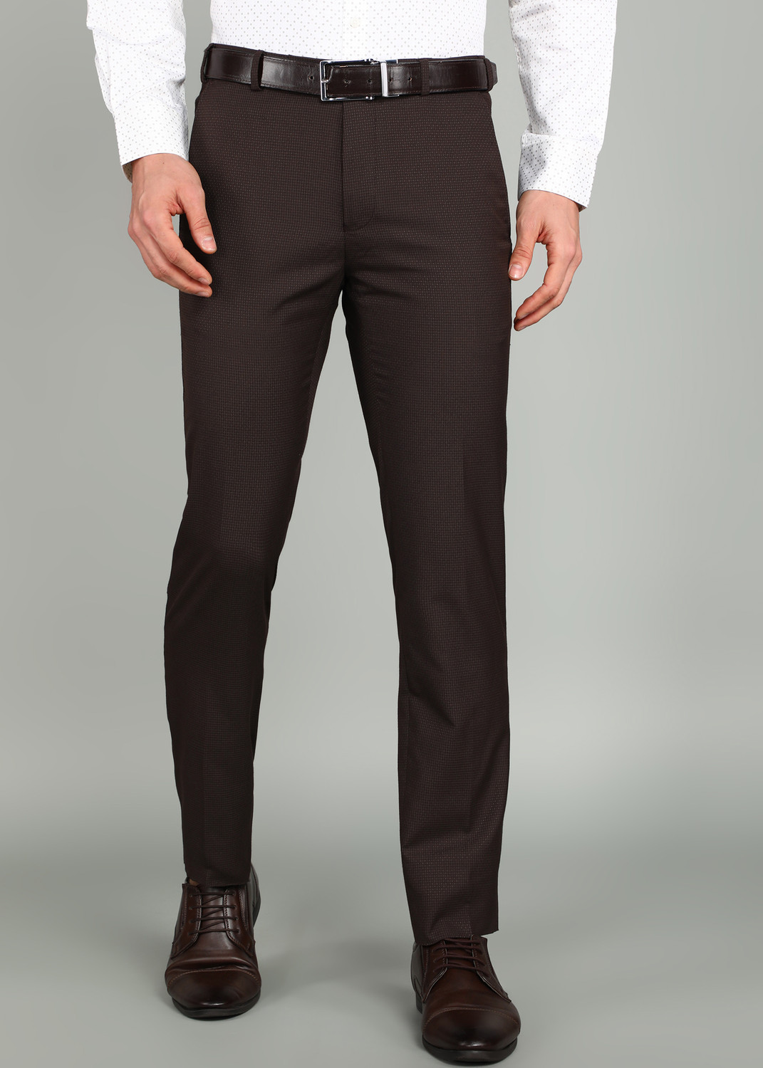 Image of Raymond Slim Fit Men Brown Trousers