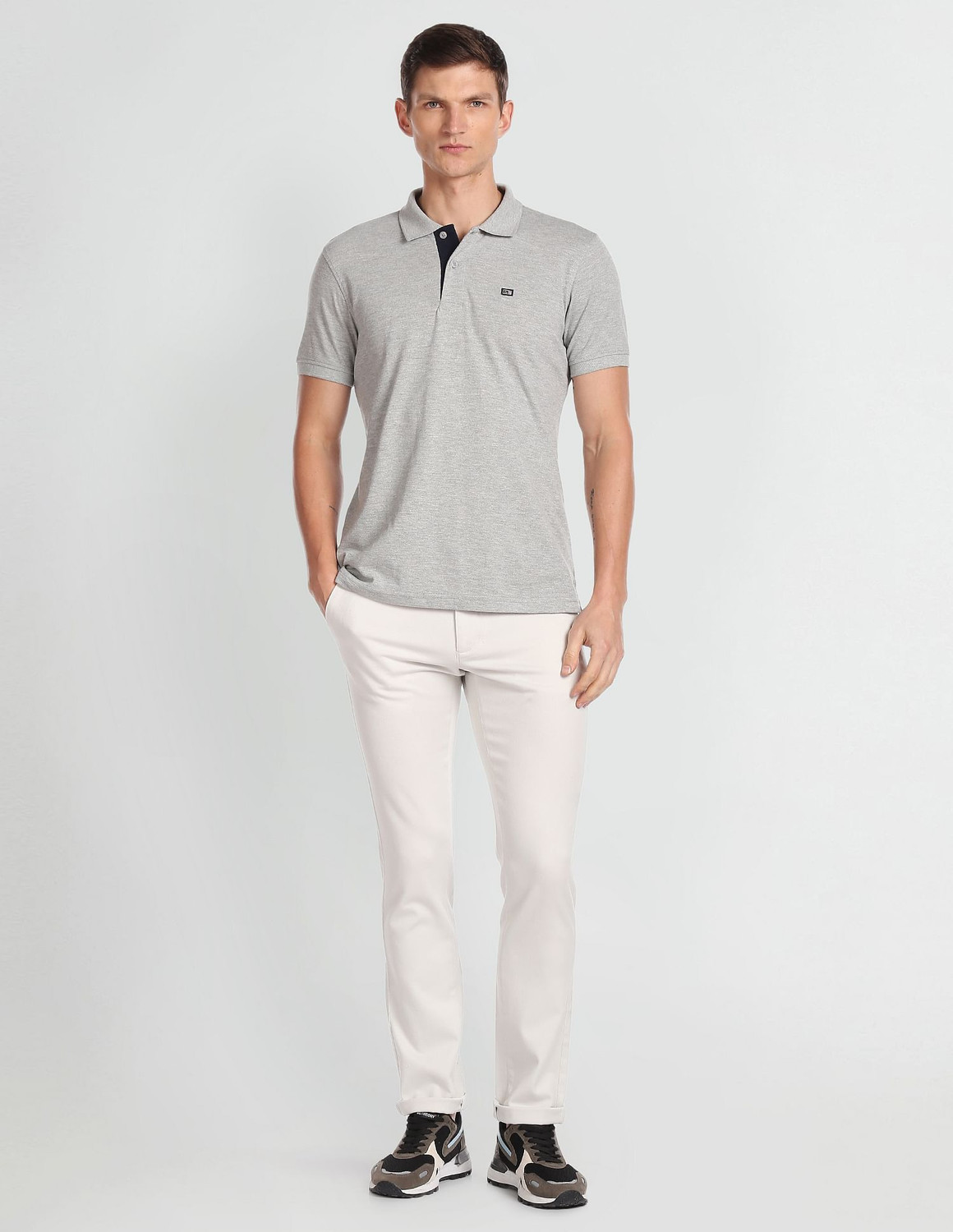 Image of Arrow Sport Men Slim Fit White Cotton Blend Trousers