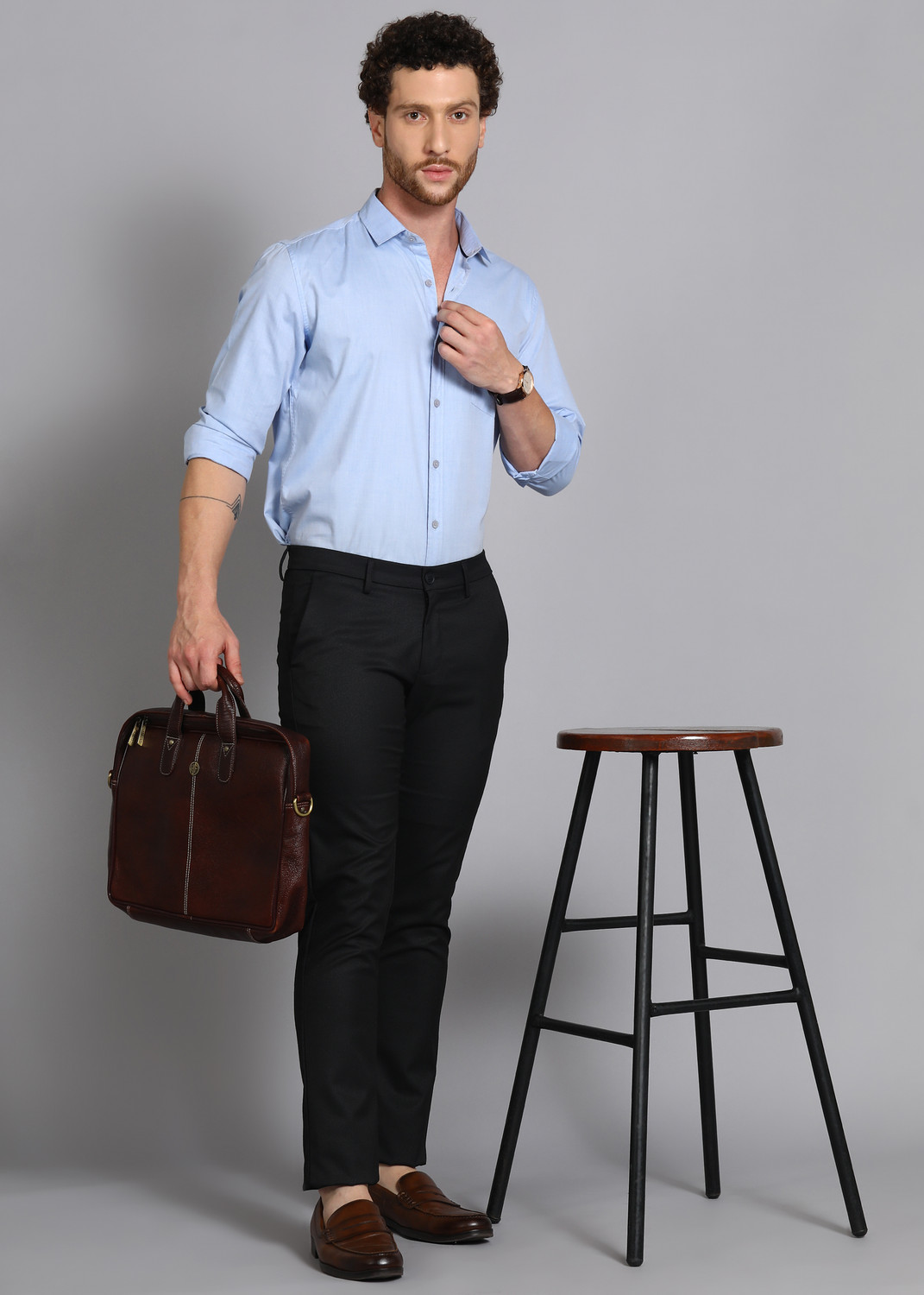 Image of Allen Solly Slim Fit Men Black Trousers