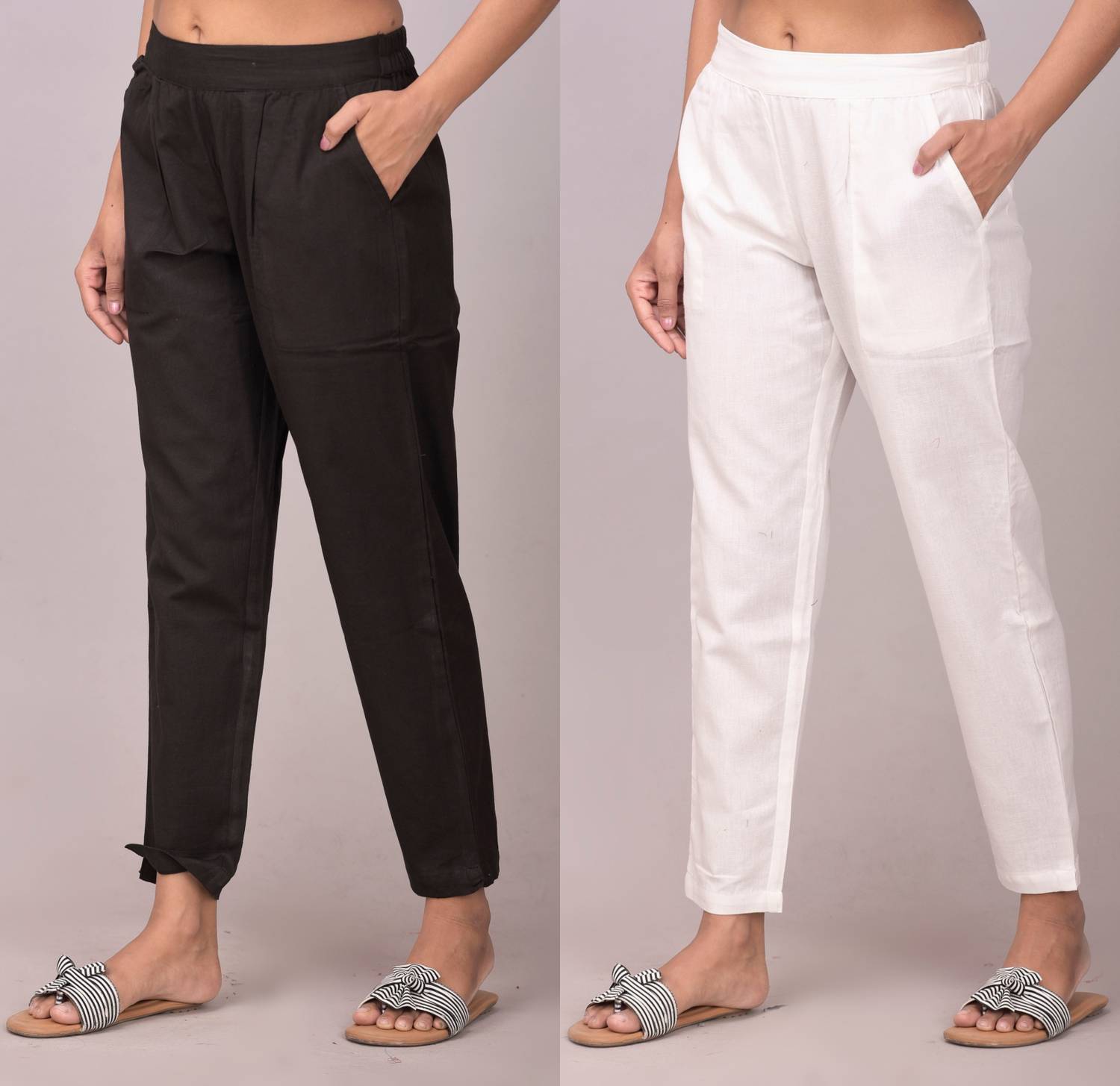 Tanusiya Regular Fit Women Black, White Trousers