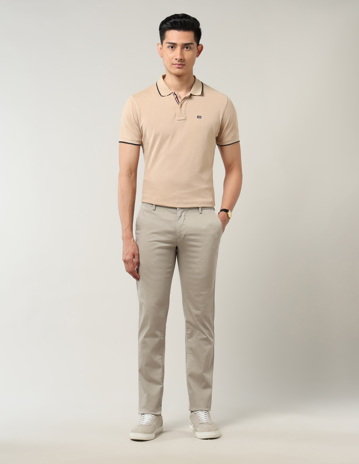 Image of Arrow Sport Slim Fit Men Beige Trousers