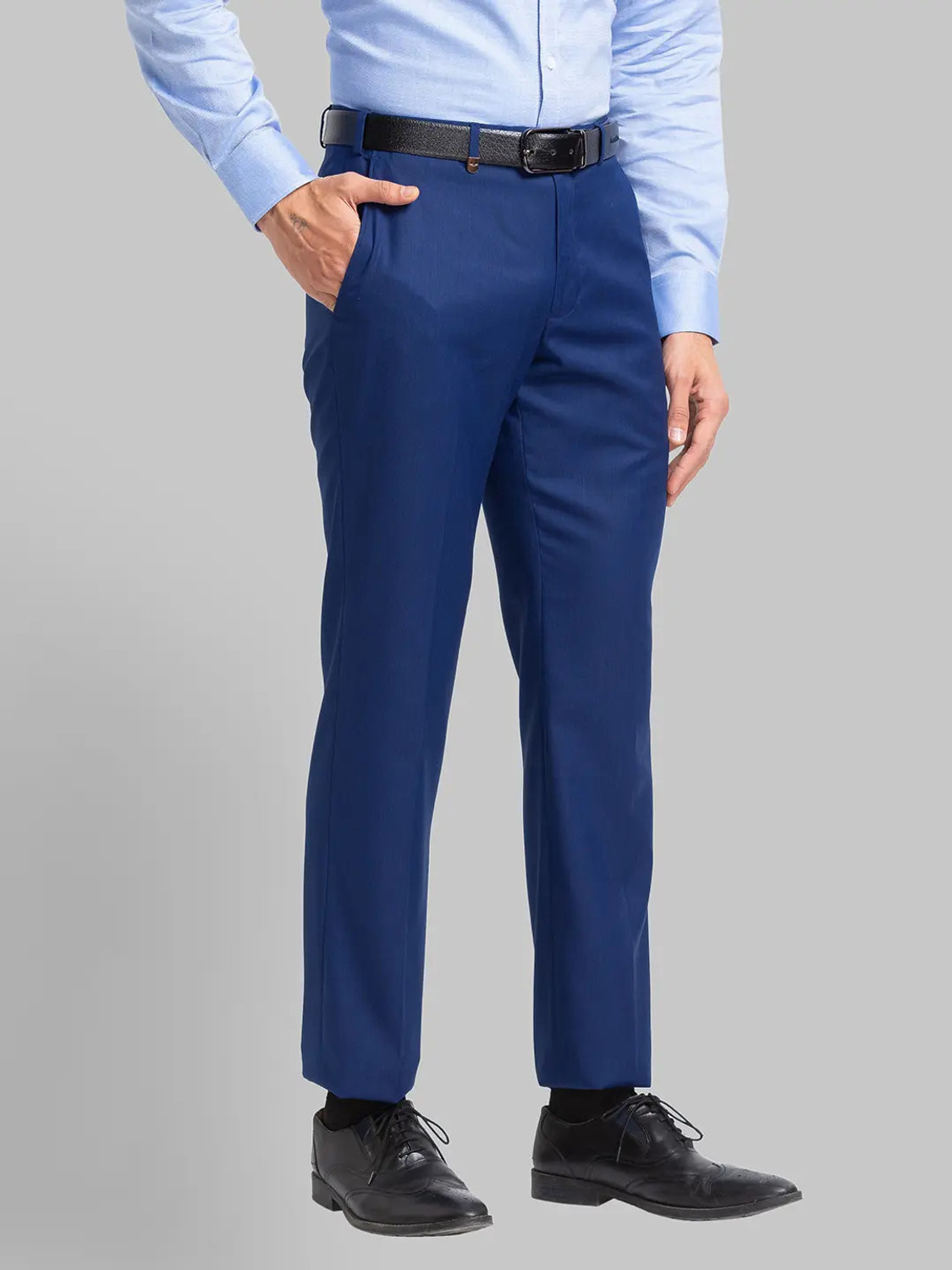 Image of PARK AVENUE Slim Fit Men Blue Trousers