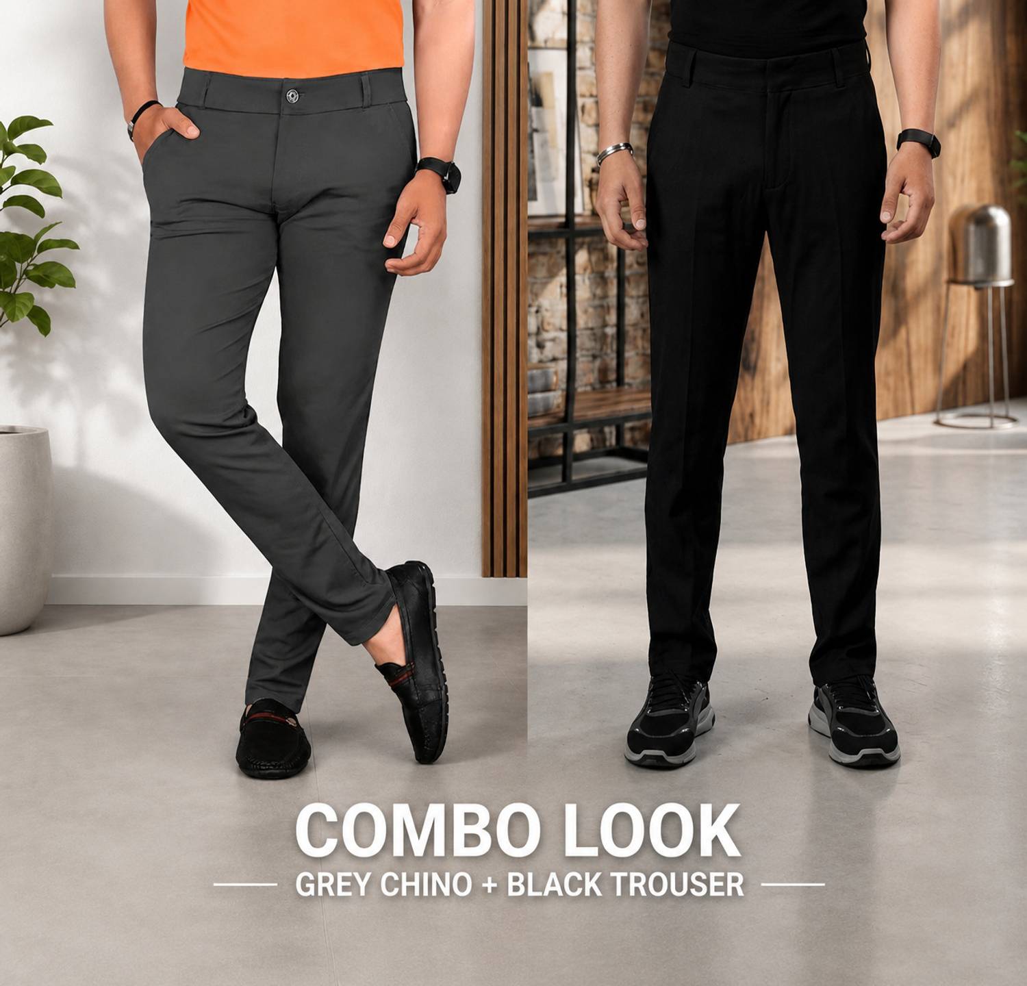 amodastyle Slim Fit Men Grey, Black Trousers