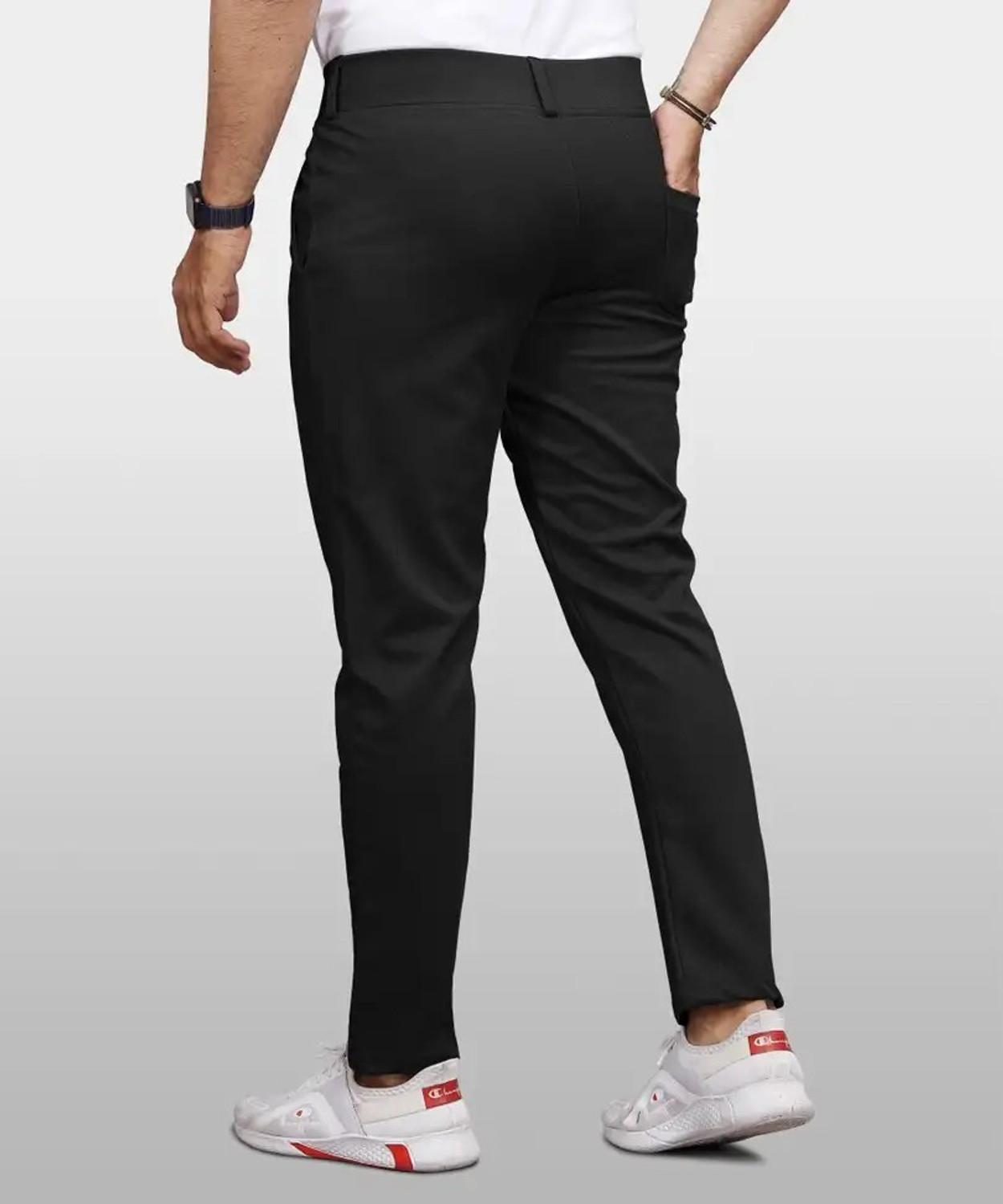 Image of Nityangi Regular Fit Men Black, Grey Trousers