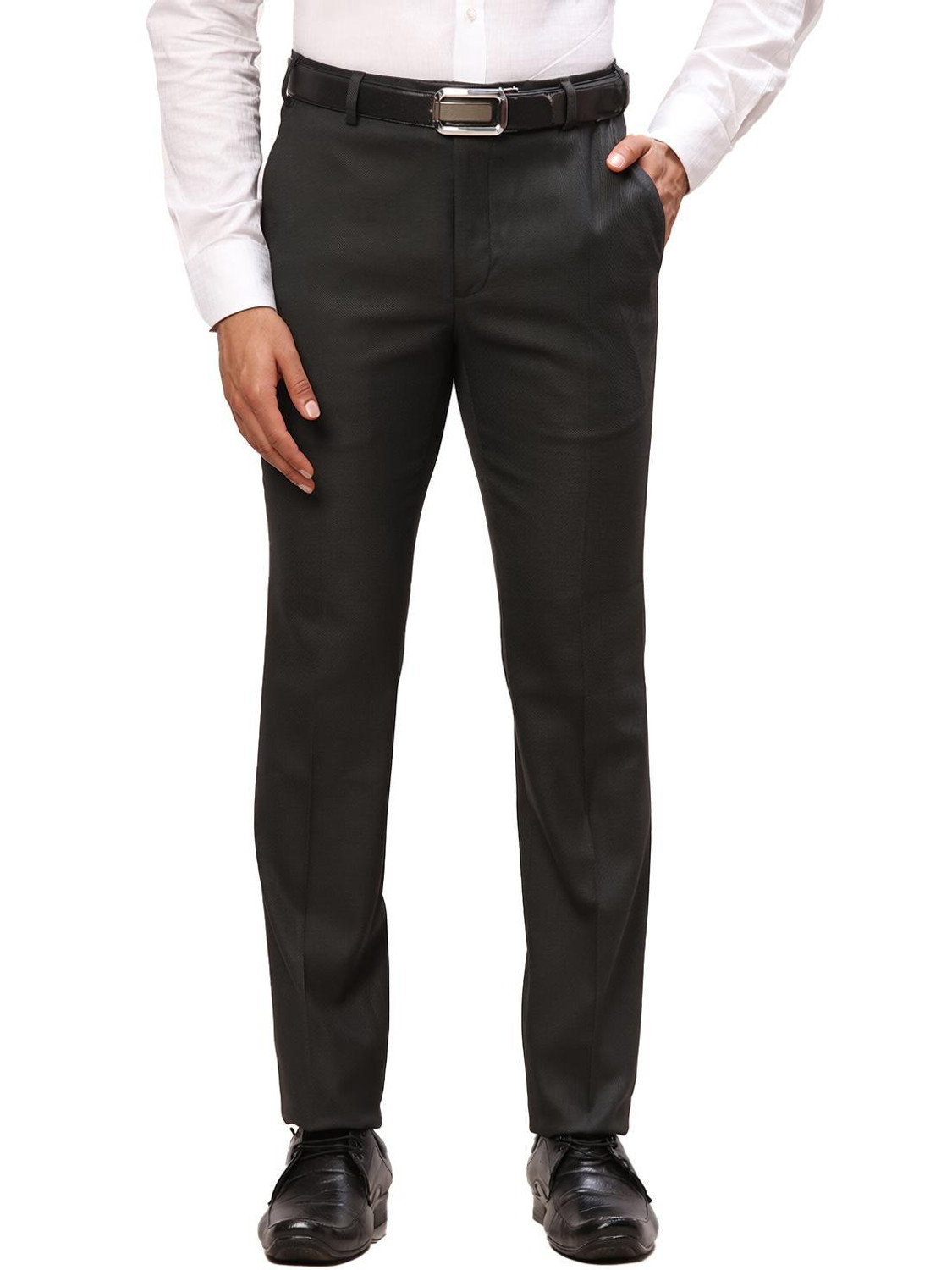 Image of Raymond Men Slim Fit Grey Viscose Rayon Trousers