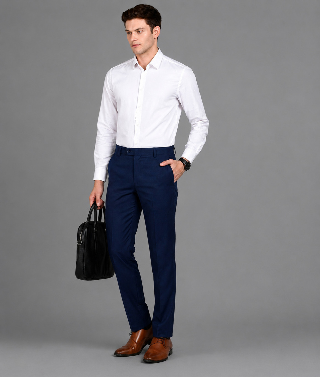 Image of YADGAR Regular Fit Men Dark Blue Trousers