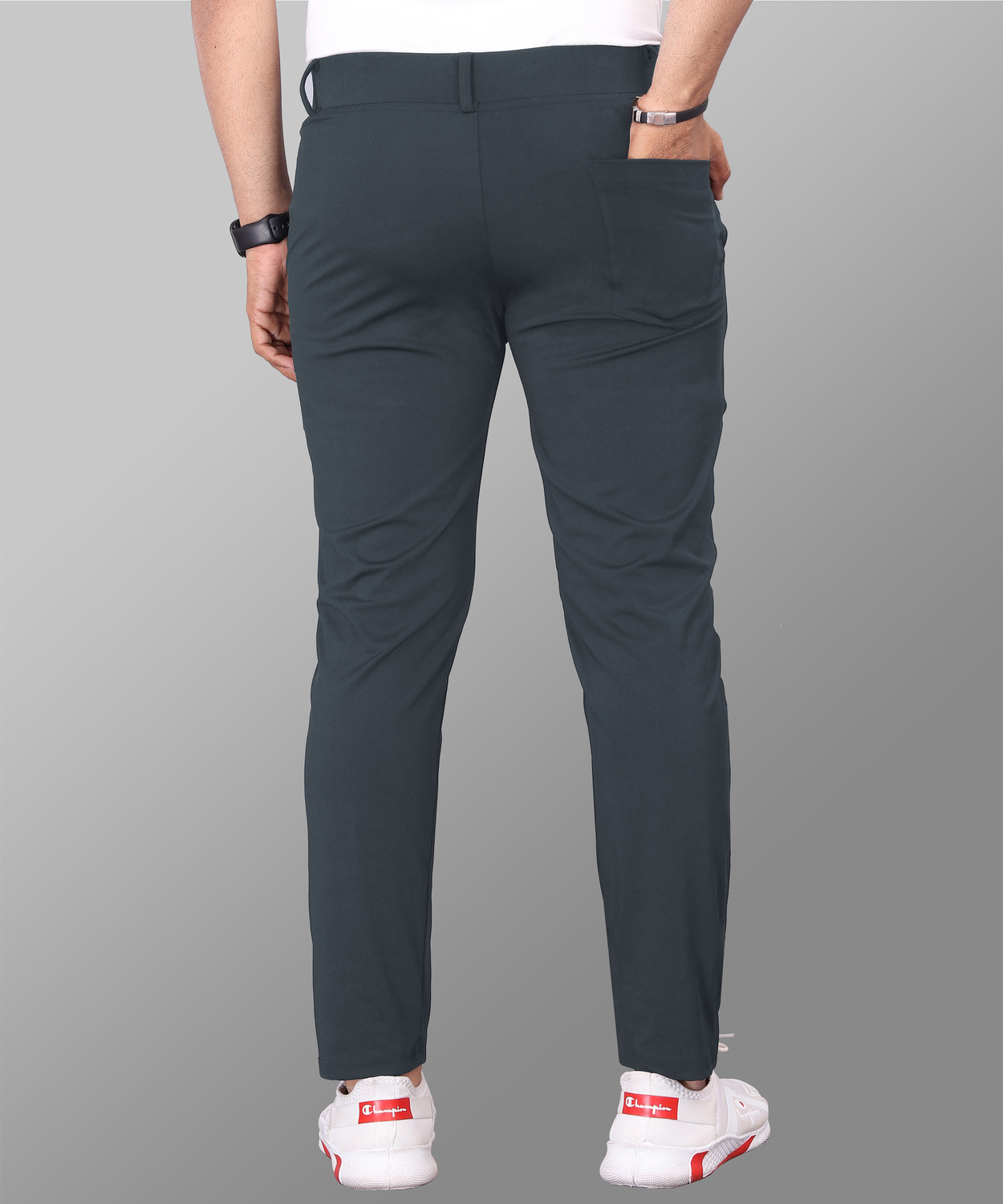 Image of COMBRAIDED Slim Fit Men Grey Trousers