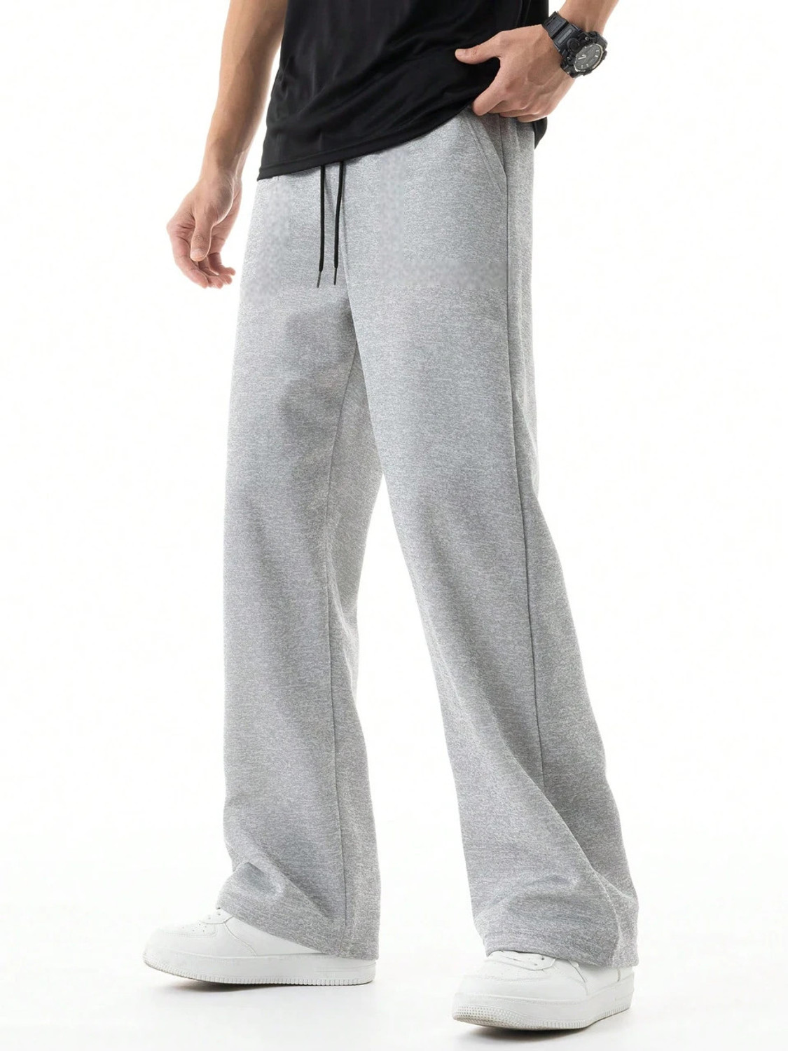 Image of Dockstreet Men Loose Fit Grey Cotton Blend Trousers