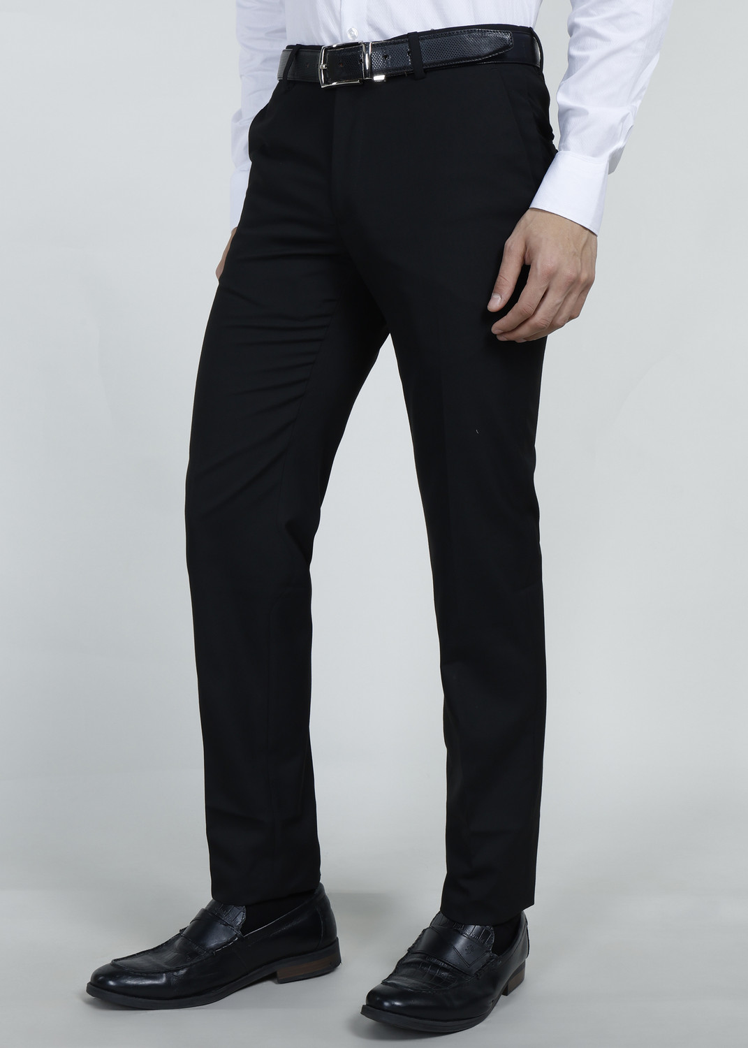 Image of PETER ENGLAND Slim Fit Men Black Trousers