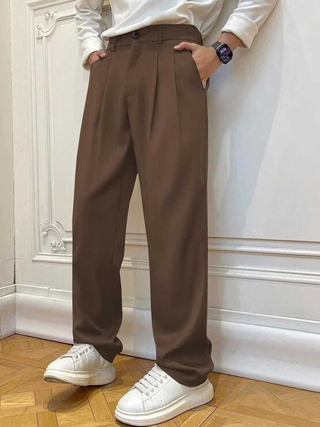 Image of S2SFASHIONS Solid Men Brown Track Pants