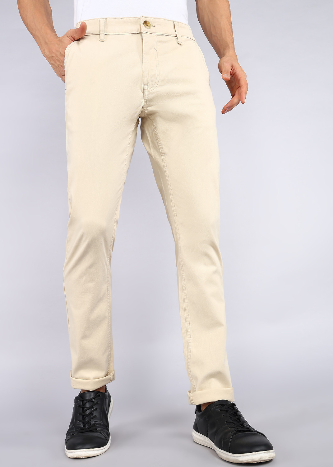 Image of WROGN Slim Fit Men White Trousers
