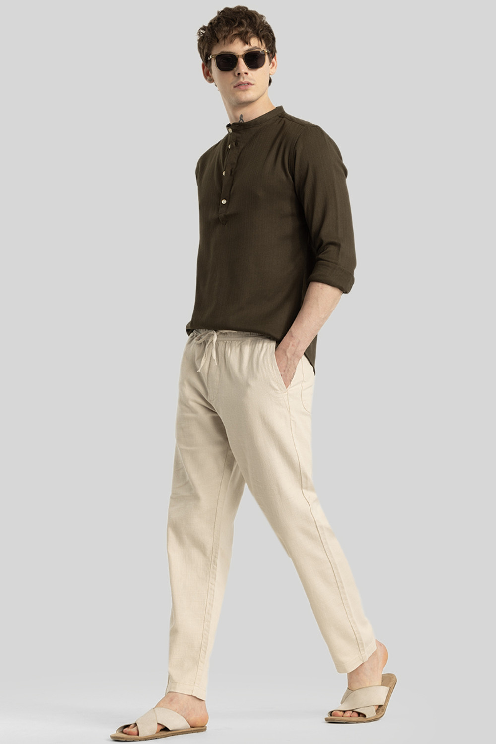 Image of Snitch Slim Fit Men Brown Trousers