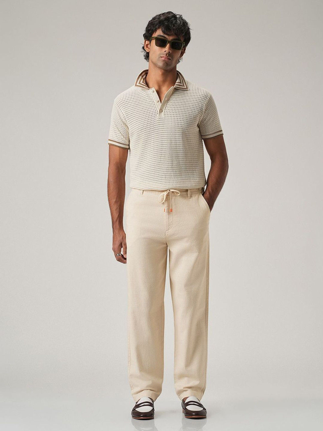 Image of Banana Club Relaxed Men Cream Trousers
