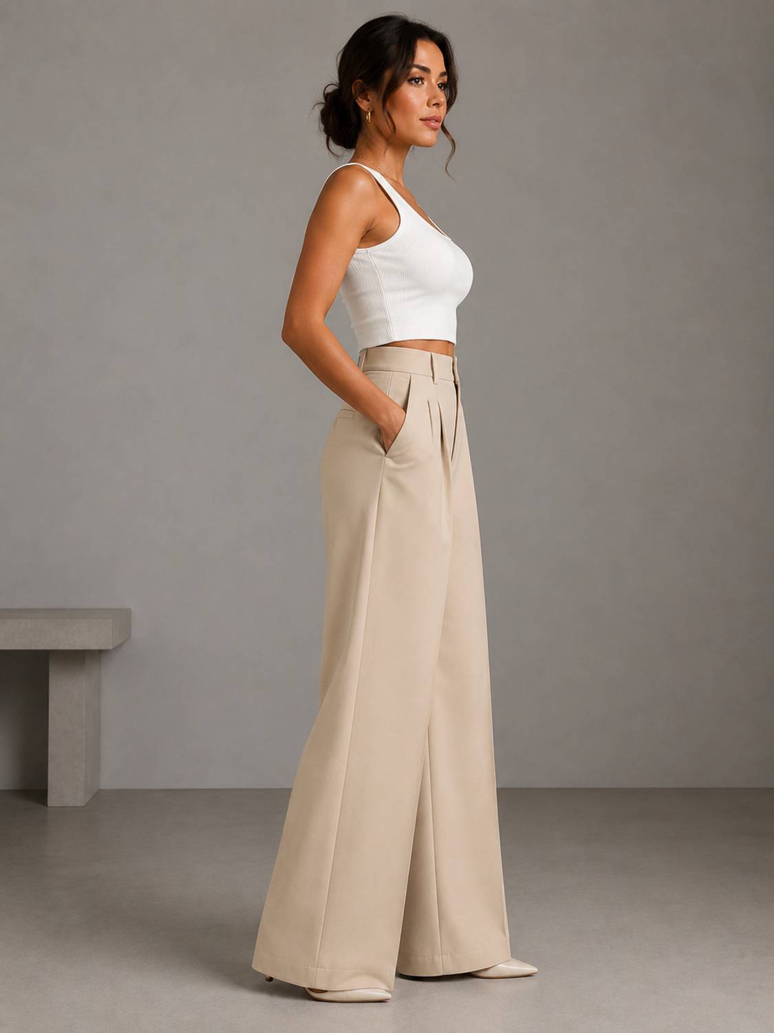 KOTTY Relaxed Women Beige Trousers - Image 2