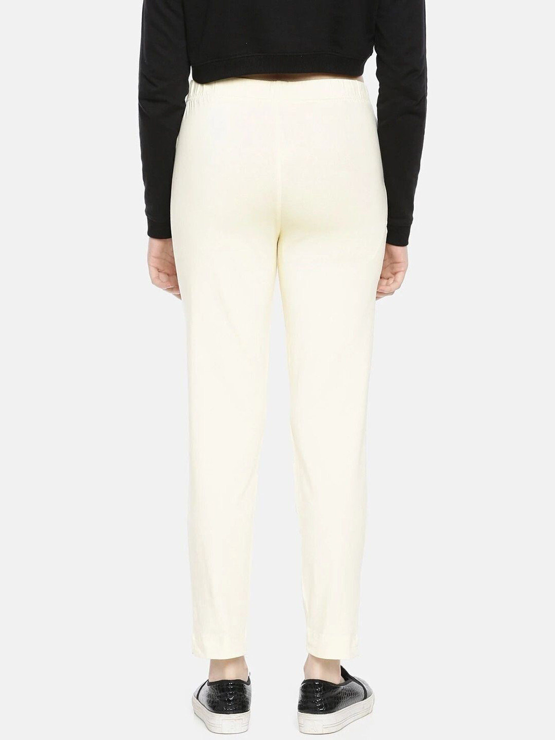 Image of Dollar Missy Dollar Missy Women's Cotton Four-Way Stretchable Kurti Pant Straight Fit Women Cream Trousers