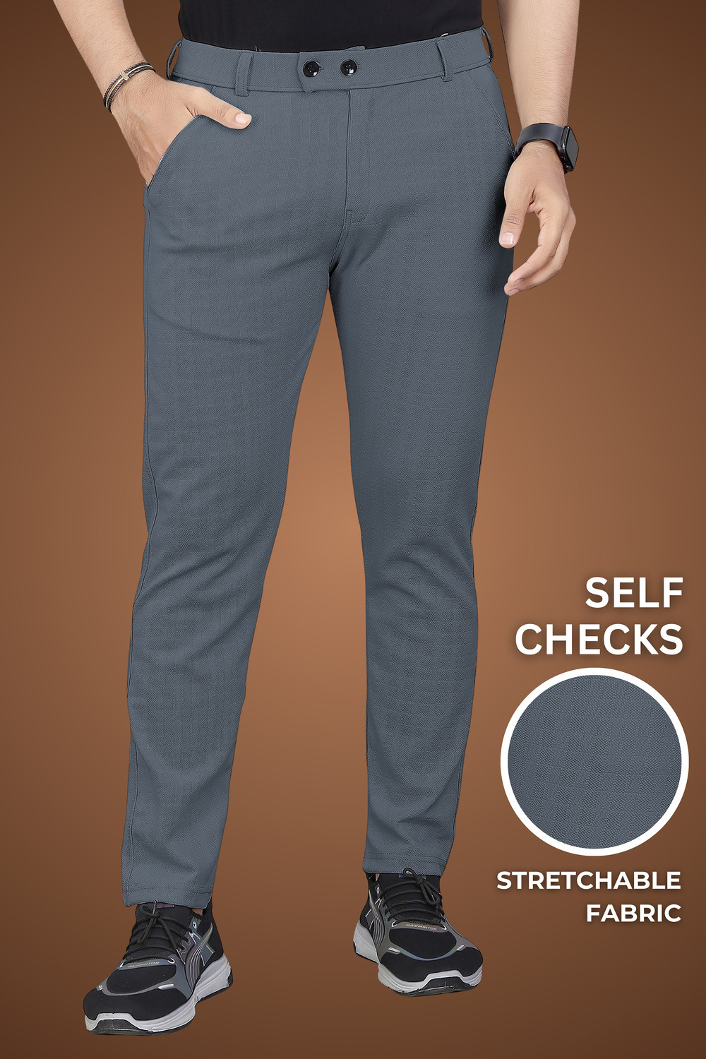 Image of GIBBONTE Regular Fit Men Grey, Grey Trousers