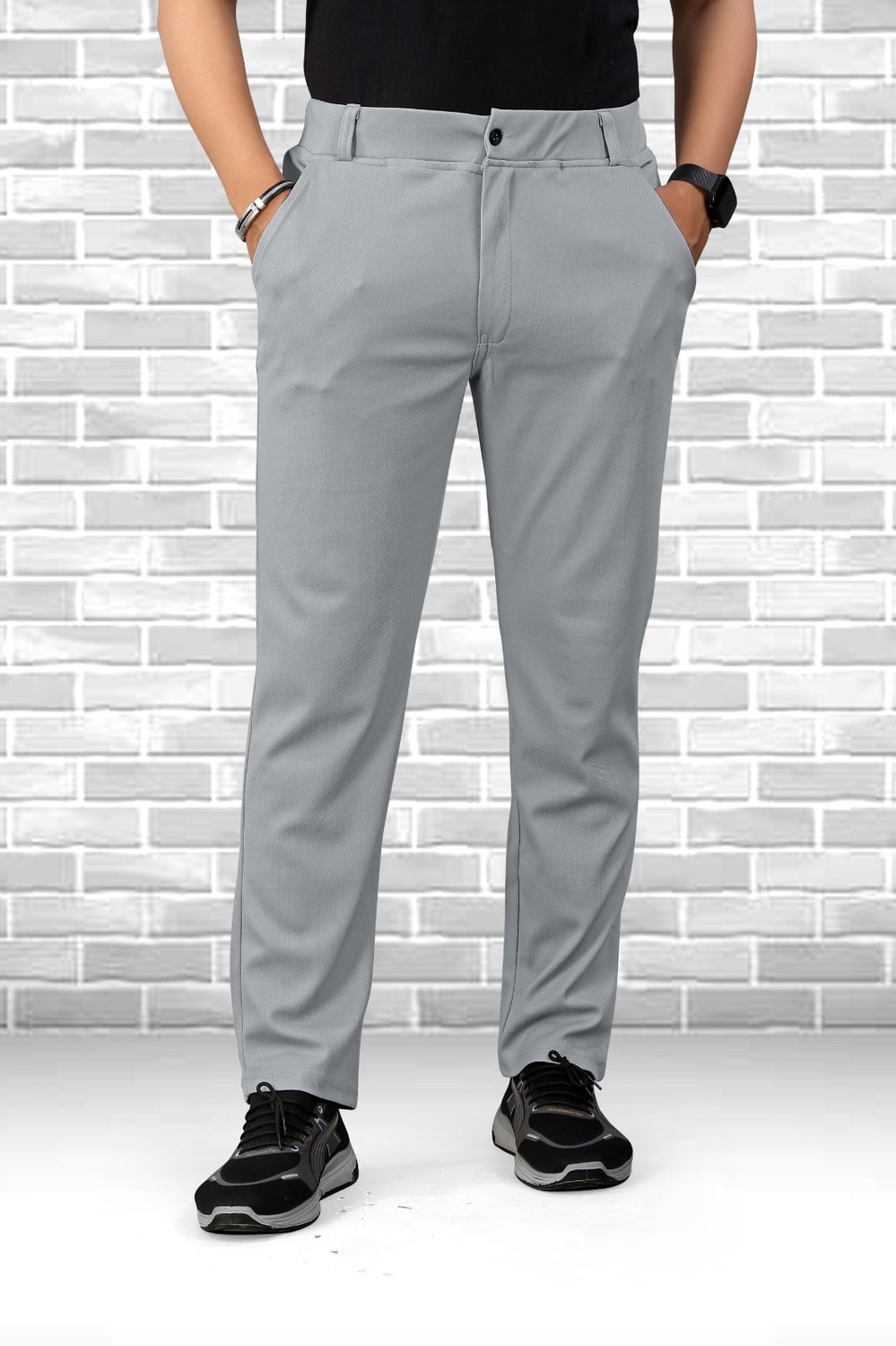 Image of JABROO Regular Fit Men Grey Trousers