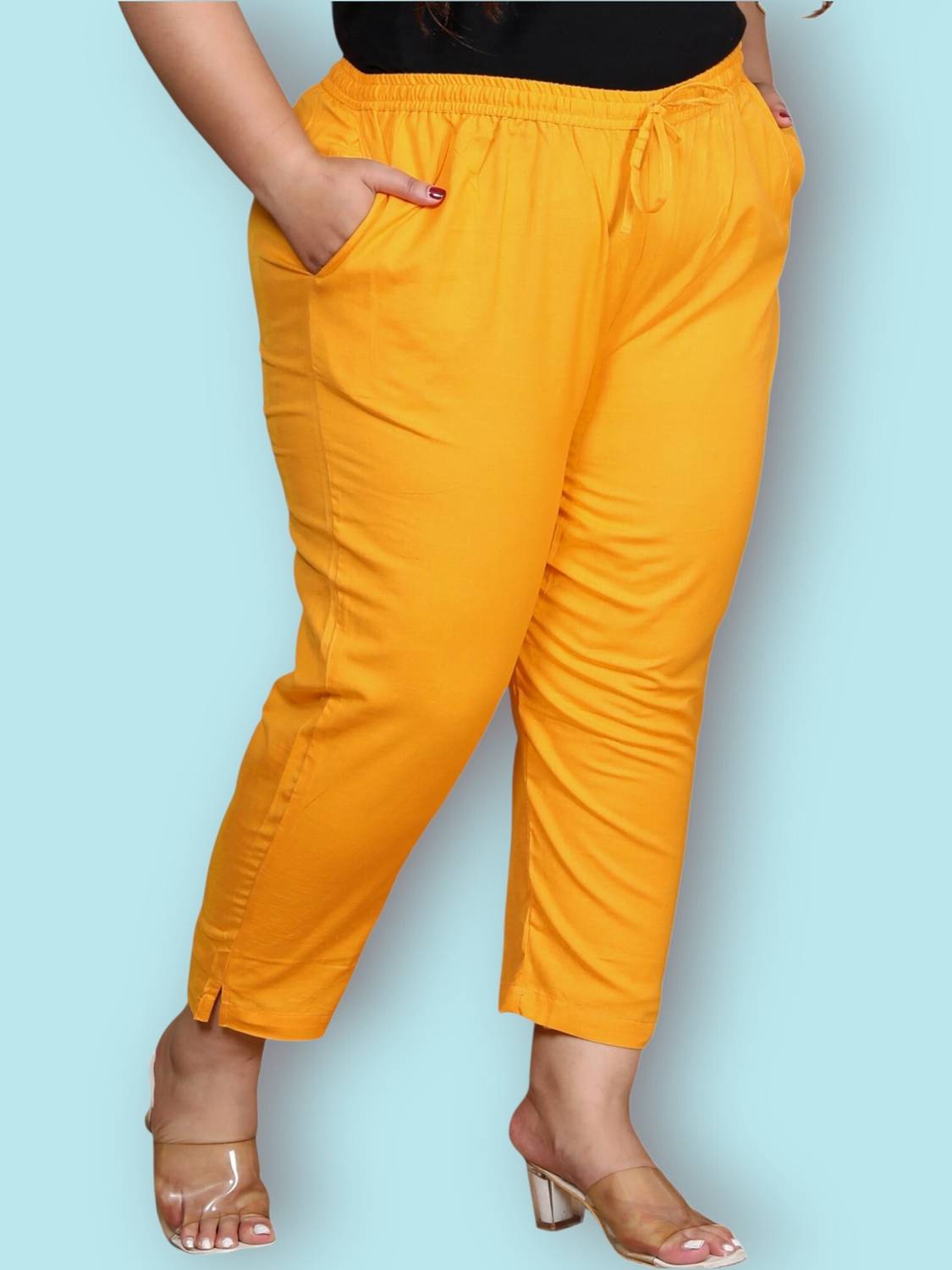 AAVONI Regular Fit Women Yellow Trousers